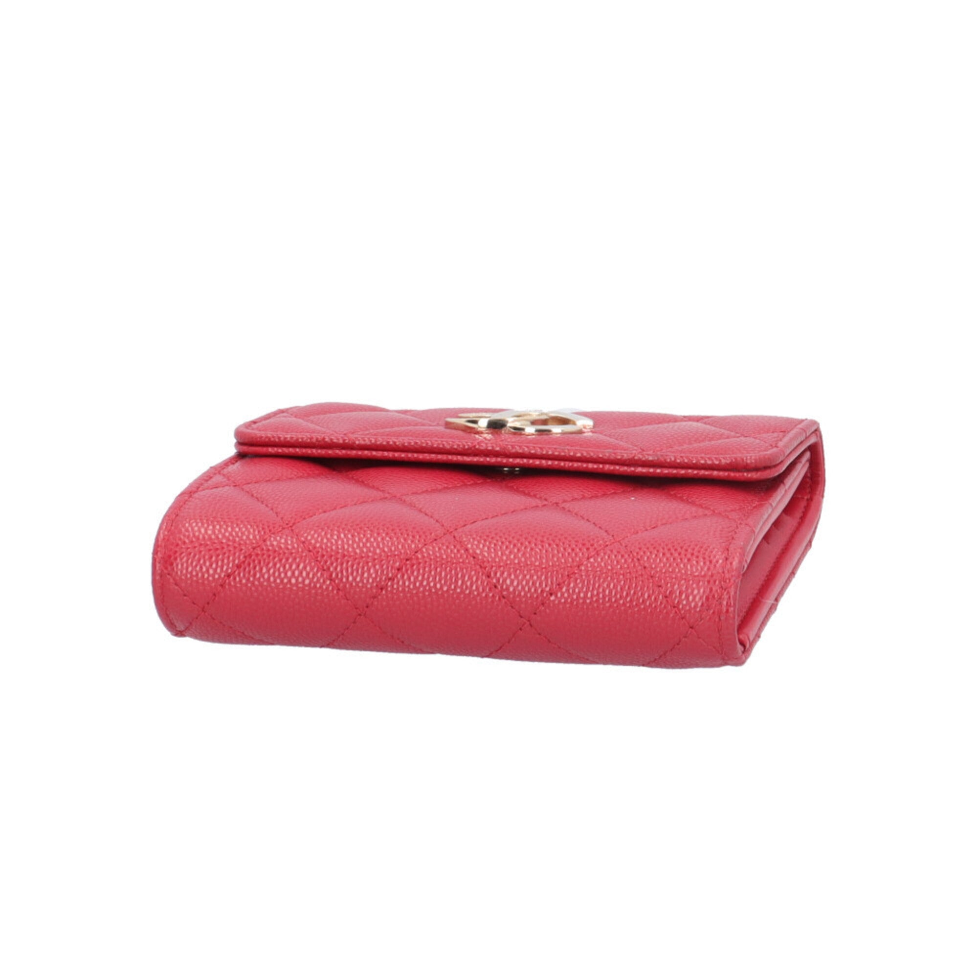 Chanel Matelasse Red Color Grained Calfskin Wallet (Tri-Fold) (Pre-Owned)