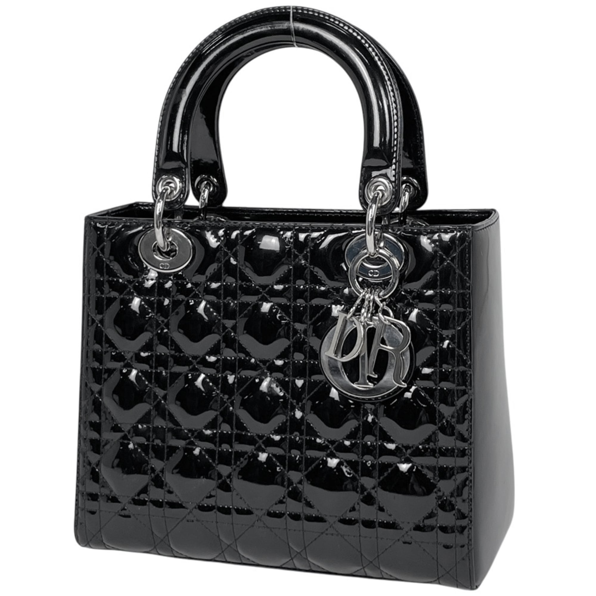 Christian Dior Lady Dior Black Patent Leather Handbag (Pre-Owned)