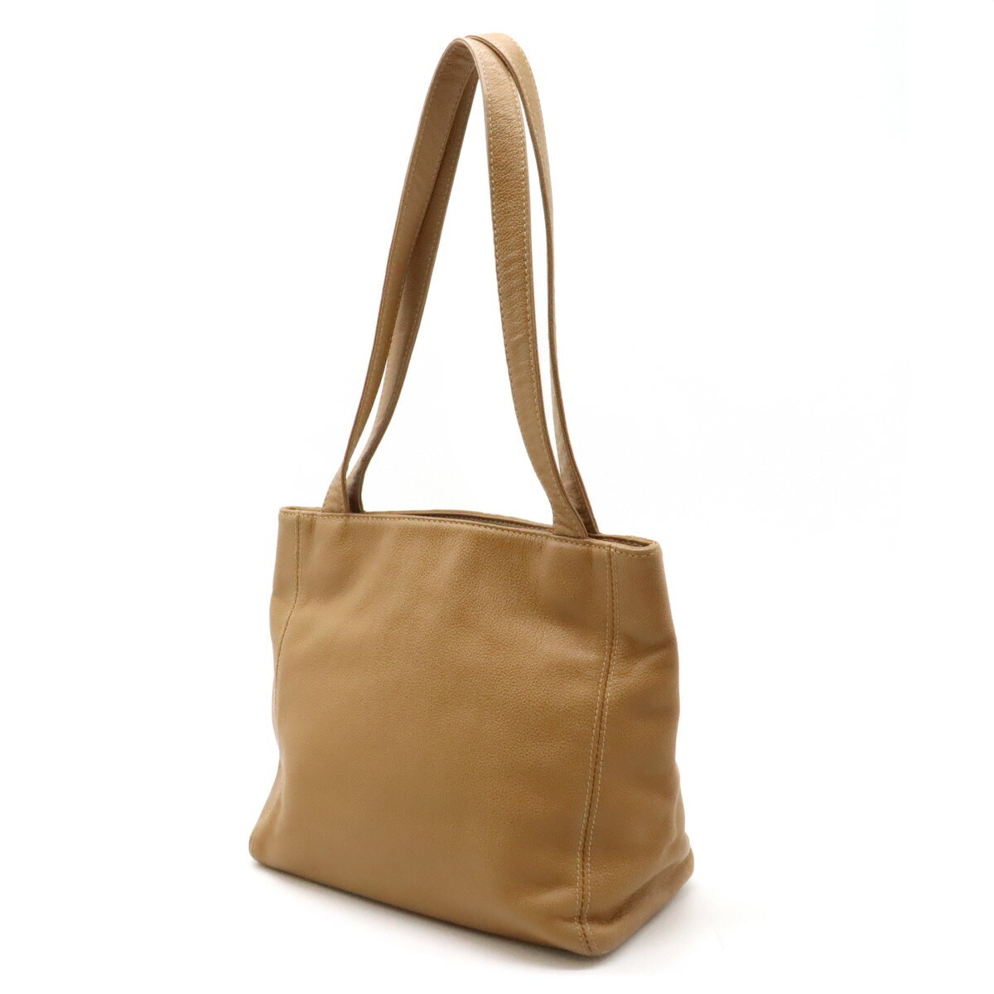 Chanel Beige Brown Leather Shoulder Bag Tote Bag (Pre-Owned)
