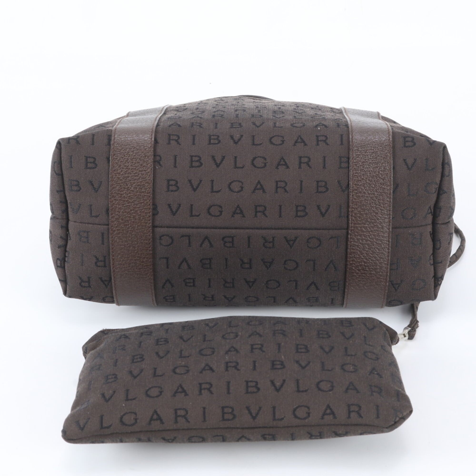 Bvlgari Logomania Brown Leather Canvas Handbag Tote Bag (Pre-Owned)
