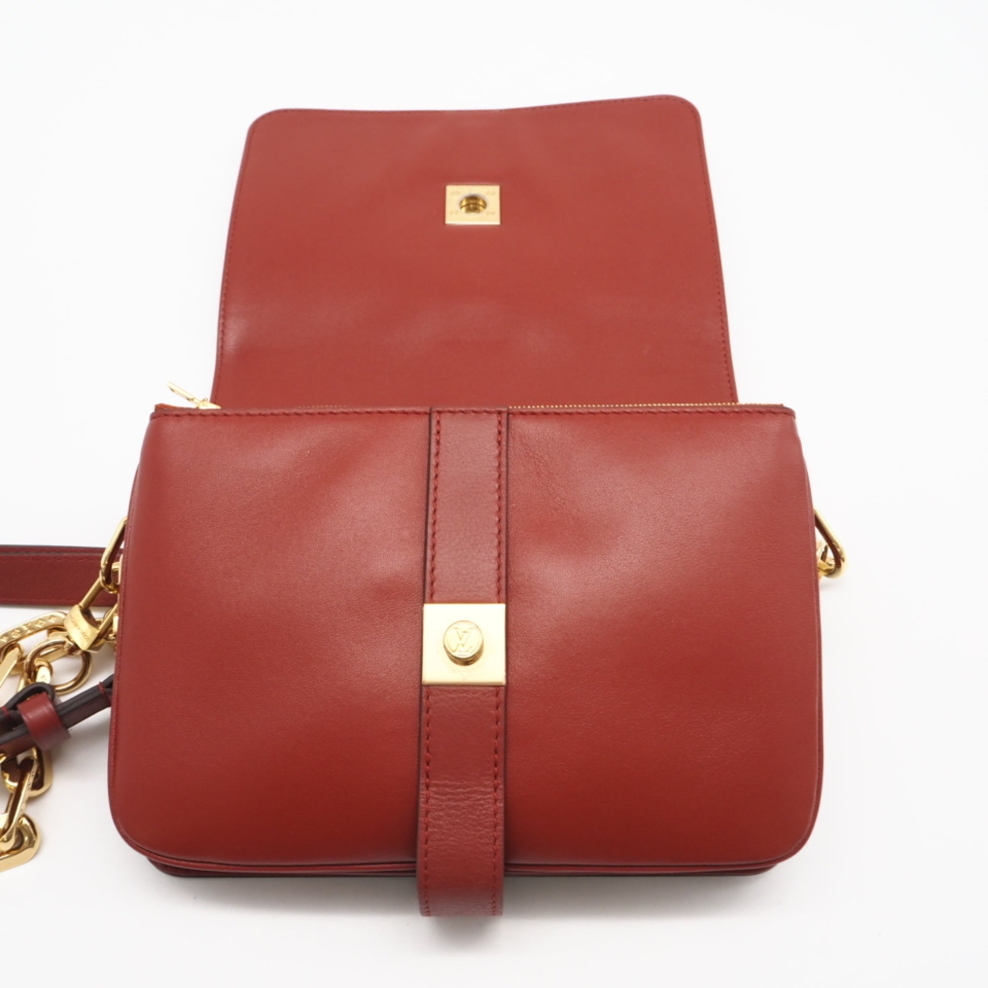 Louis Vuitton Brown Red Color Canvas Leather Shoulder Bag (Pre-Owned)