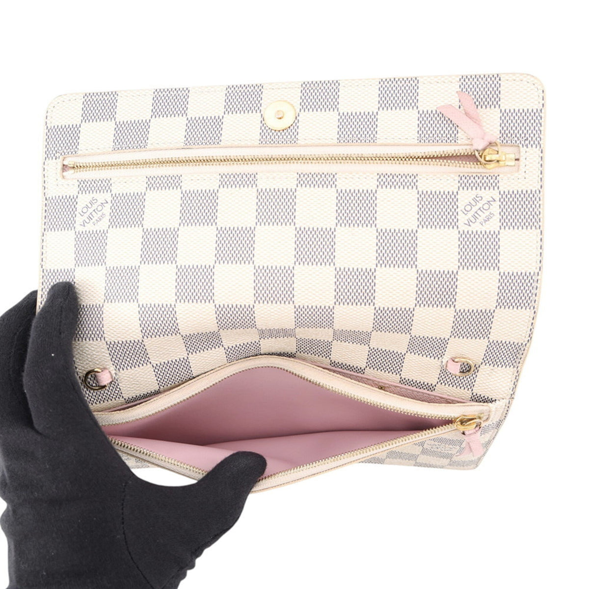 Louis Vuitton Damier Azur Rose Ballerine Damier Azur Chain/Shoulder Wallet (Pre-Owned)