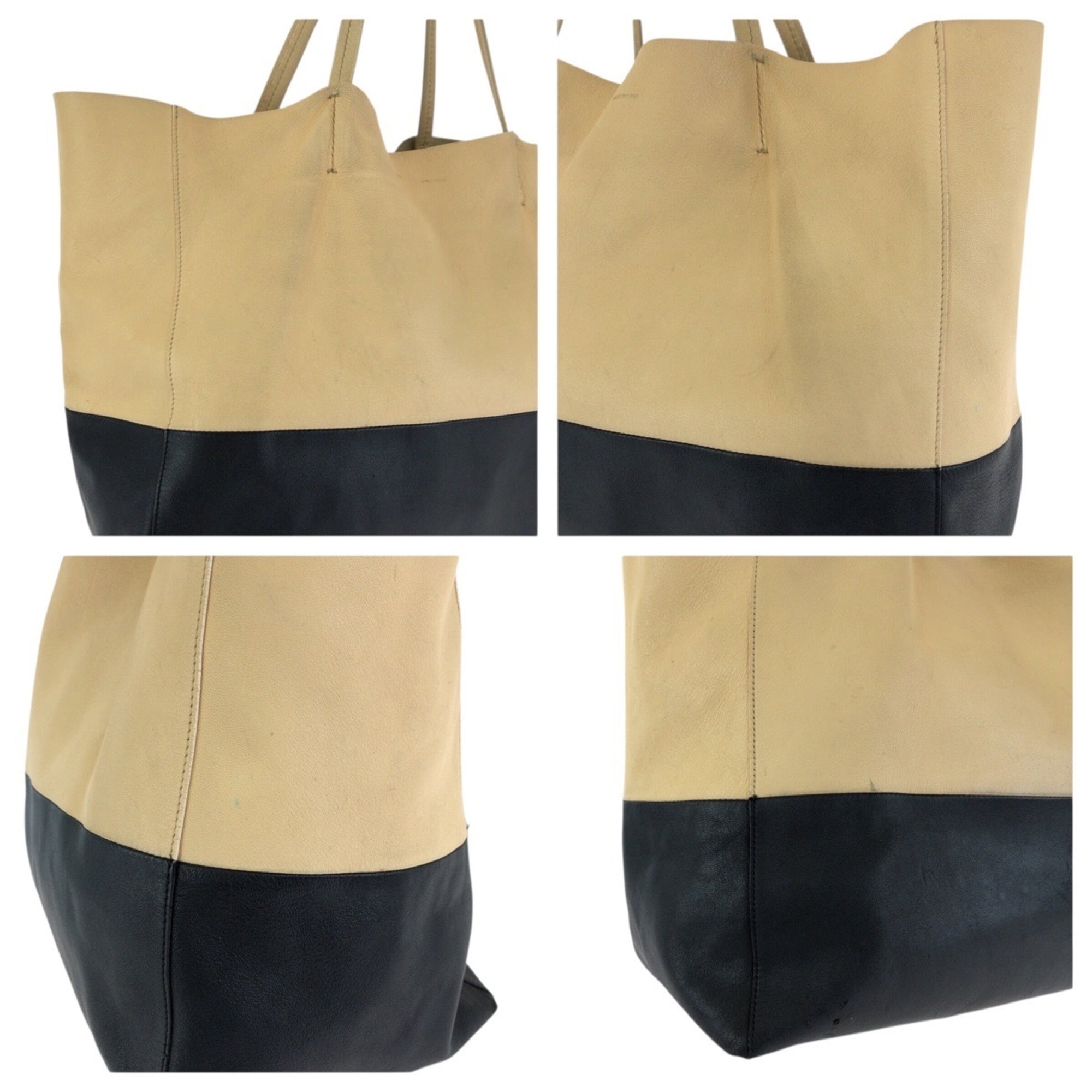 Celine Beige Black Leather Shoulder Bag Tote Bag (Pre-Owned)