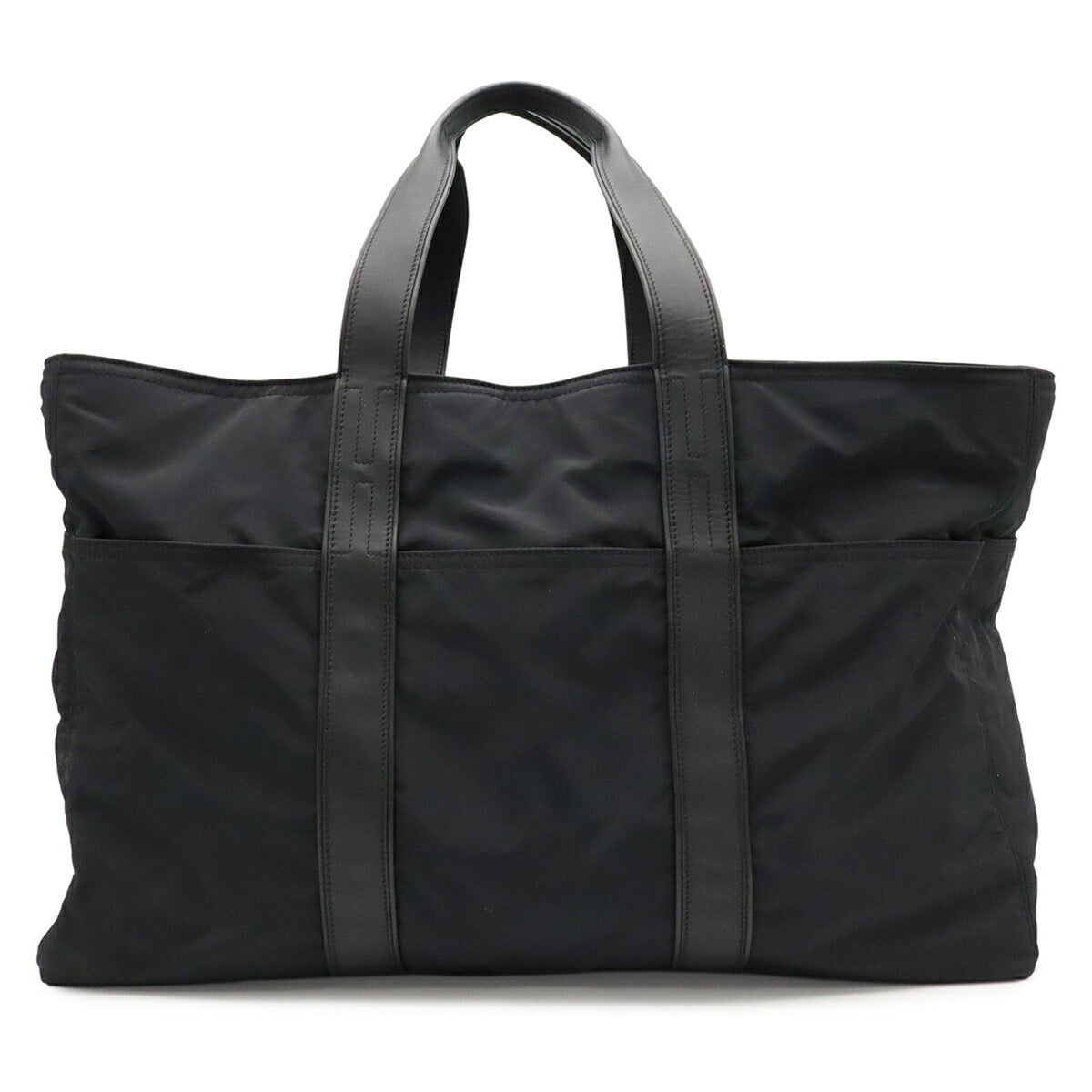 Hermes Acapulco Black Toile Chevron Leather Boston Bag Handbag Tote Bag (Pre-Owned)