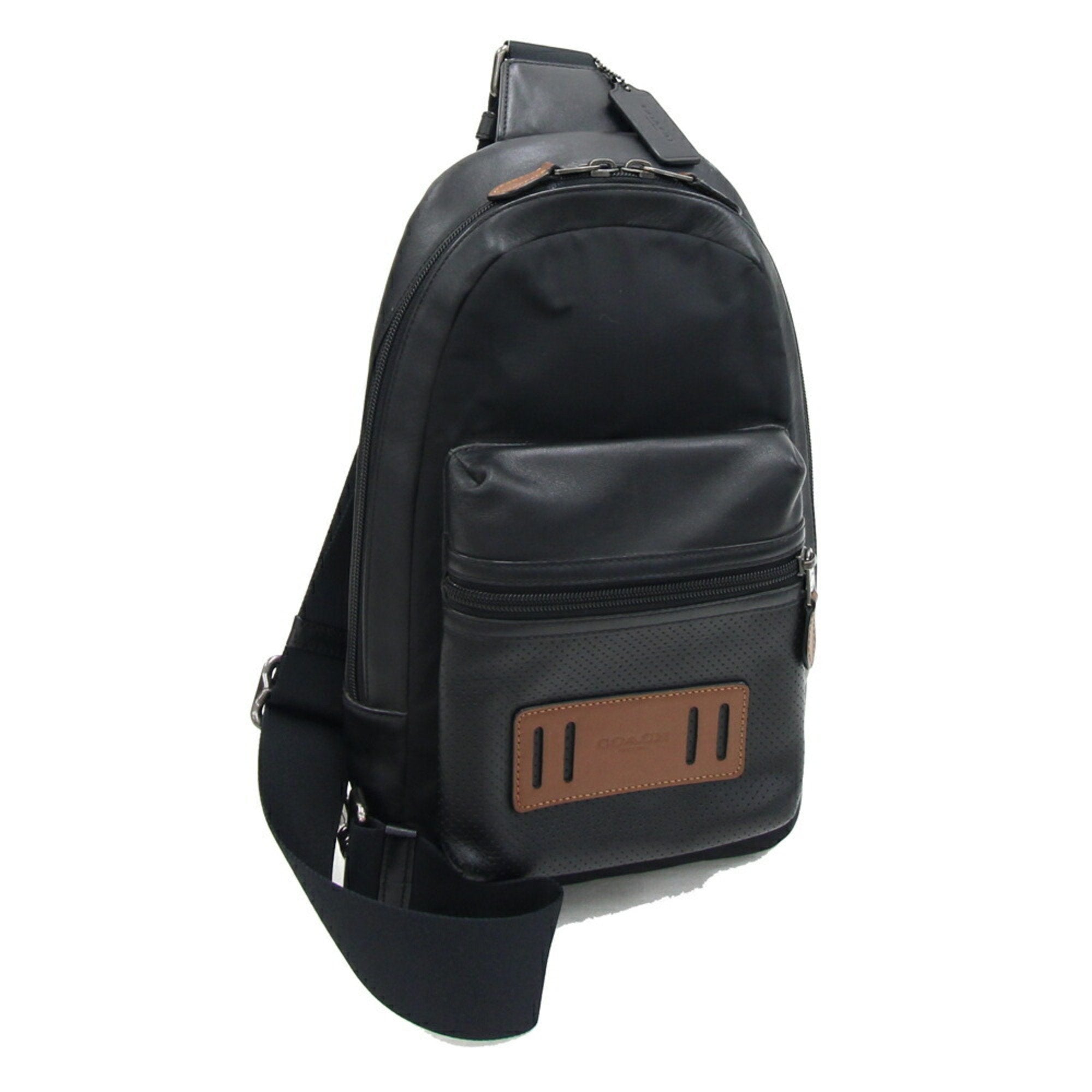 Coach Black Brown Leather Nylon Sling Bag (Pre-Owned)