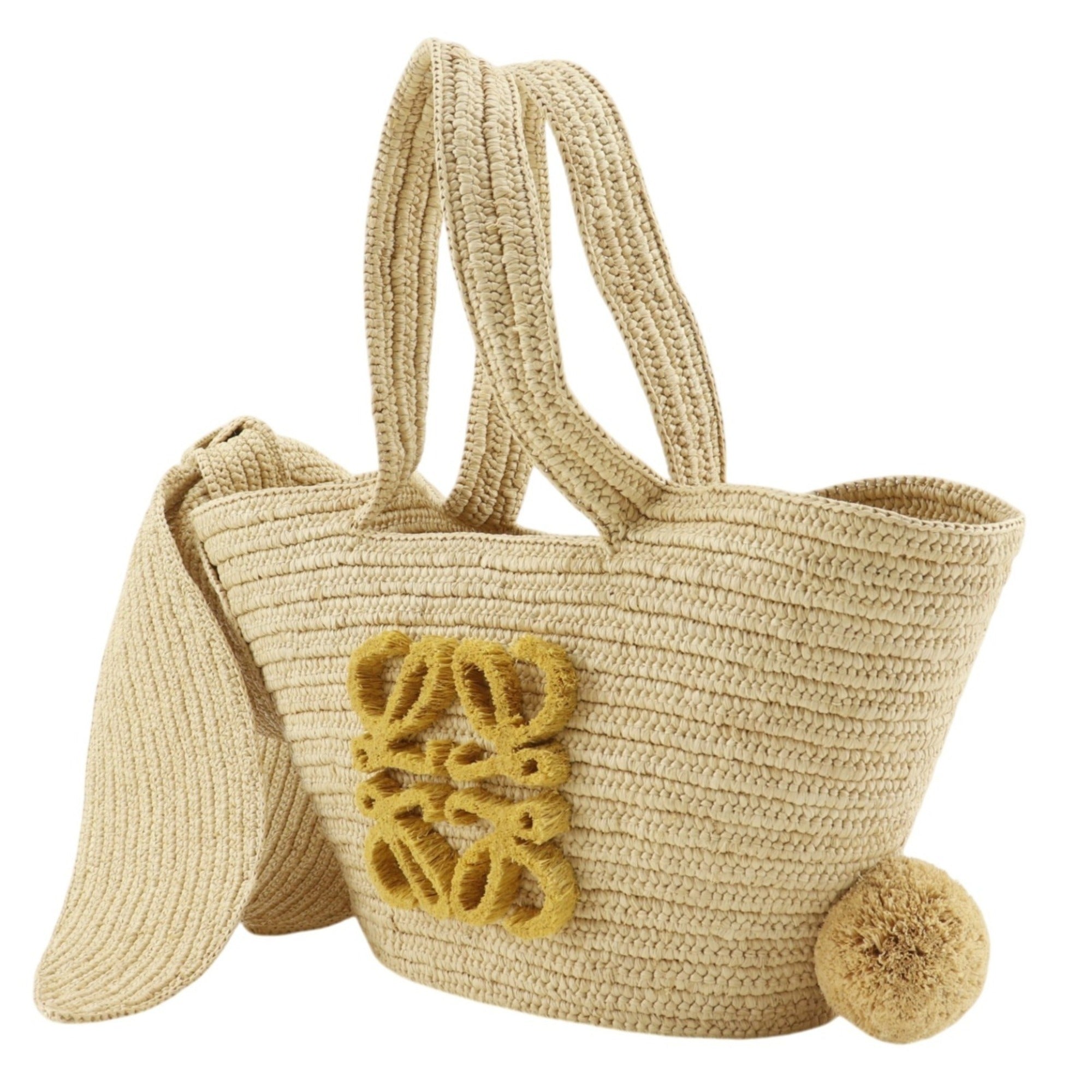Loewe Beige Yellow Raffia Leather Basket Handbag (Pre-Owned)