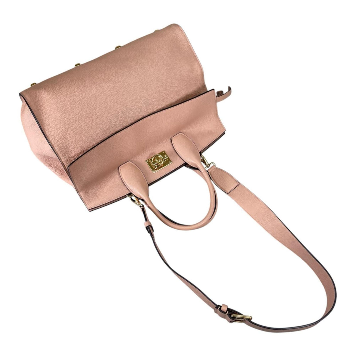 Salvatore Ferragamo Pink Beige Leather Handbag Shoulder Bag (Pre-Owned)