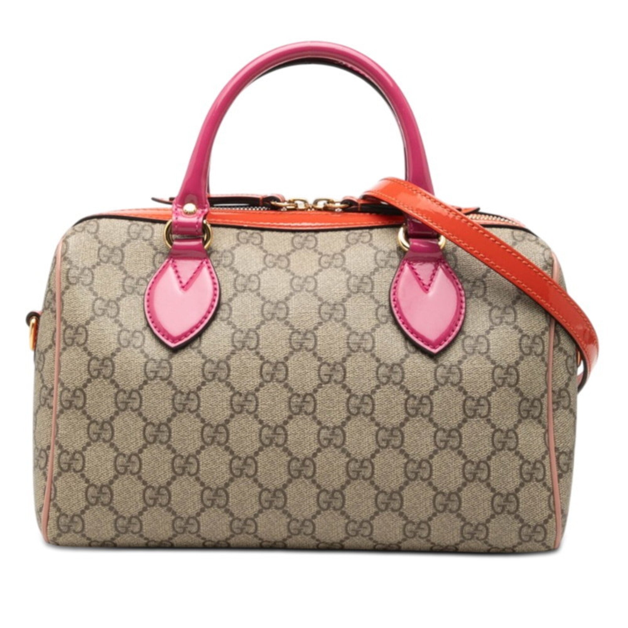 Gucci Brown Pink Red Gg Supreme Handbag Shoulder Bag (Pre-Owned)