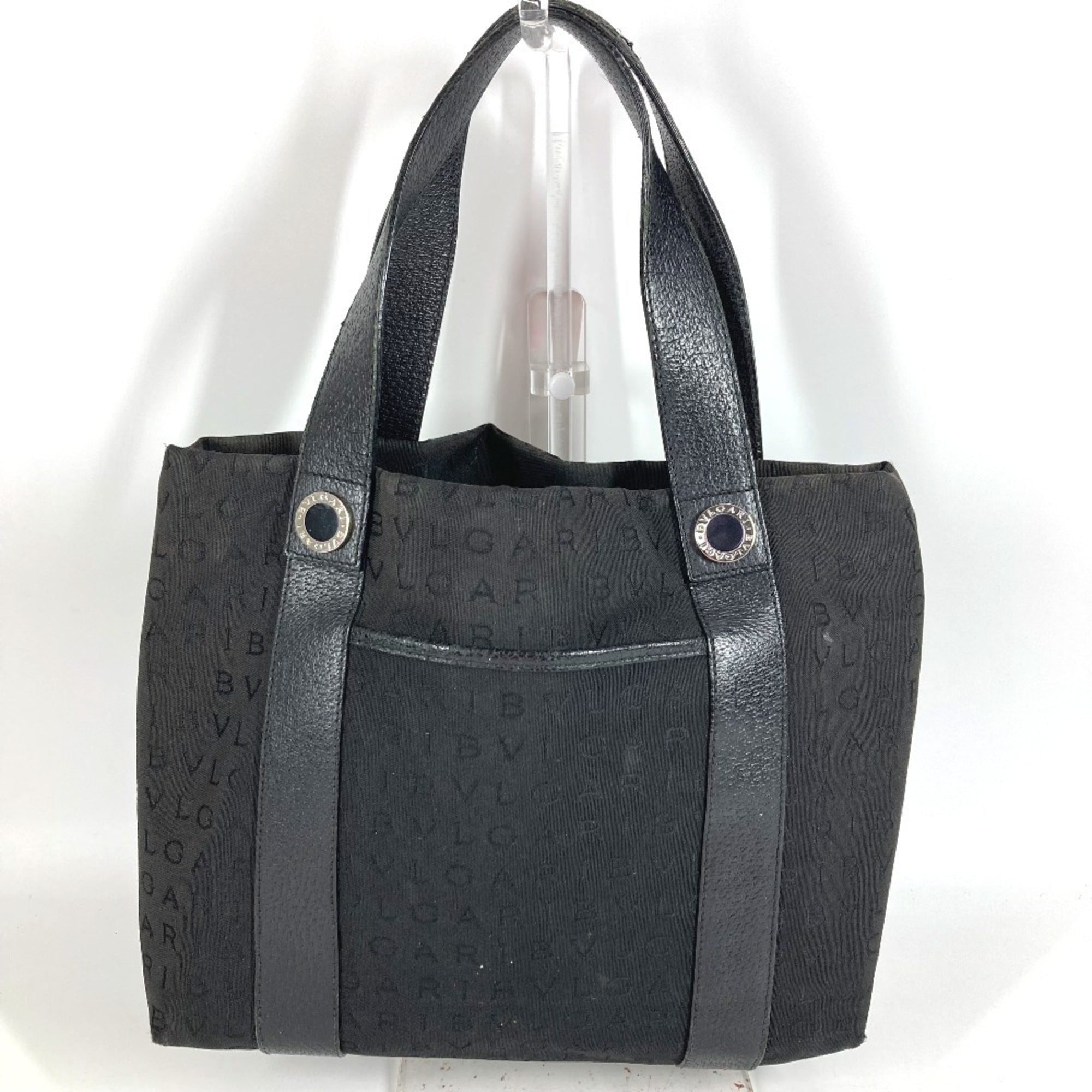 Bvlgari Black Leather Canvas Handbag Pouch Shoulder Bag Tote Bag (Pre-Owned)