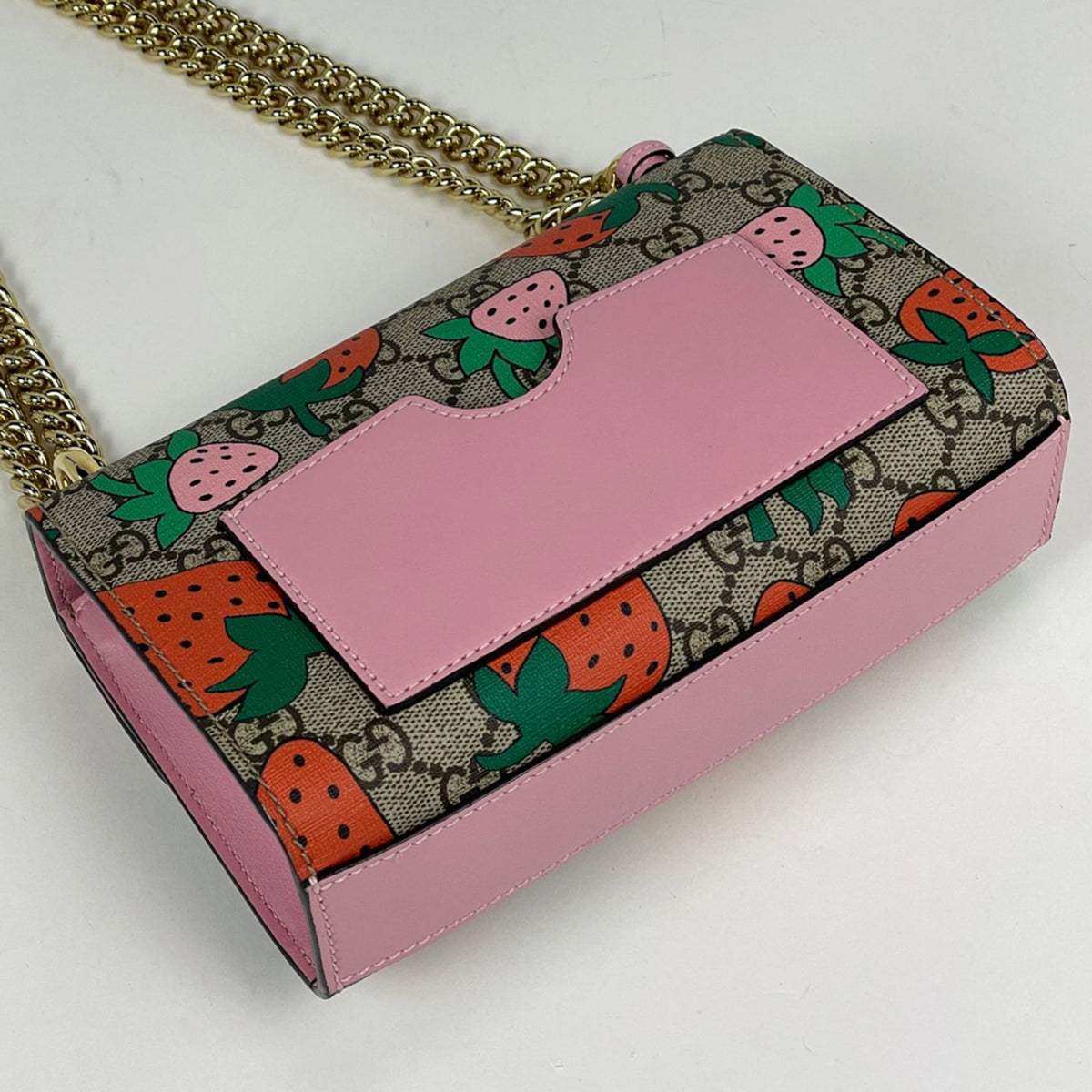 Gucci Beige Multi-Color Pink Coated Canvas Leather Shoulder Bag (Pre-Owned)