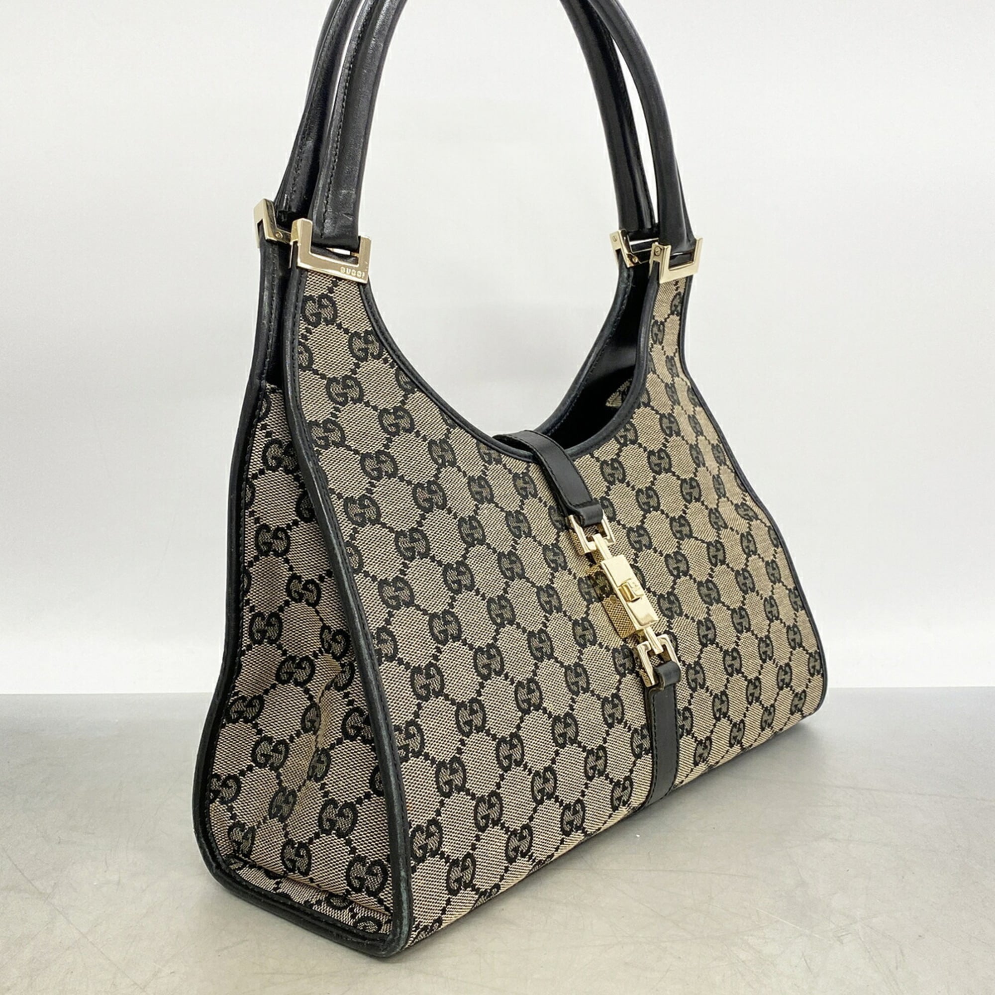Gucci Black Brown Canvas Handbag (Pre-Owned)