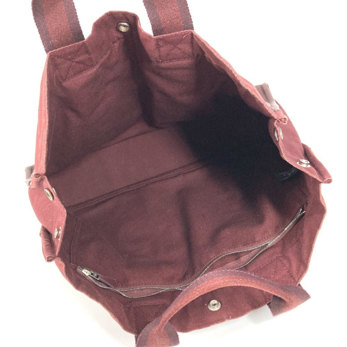 Hermes Wine Cotton Leather Handbag Tote Bag (Pre-Owned)