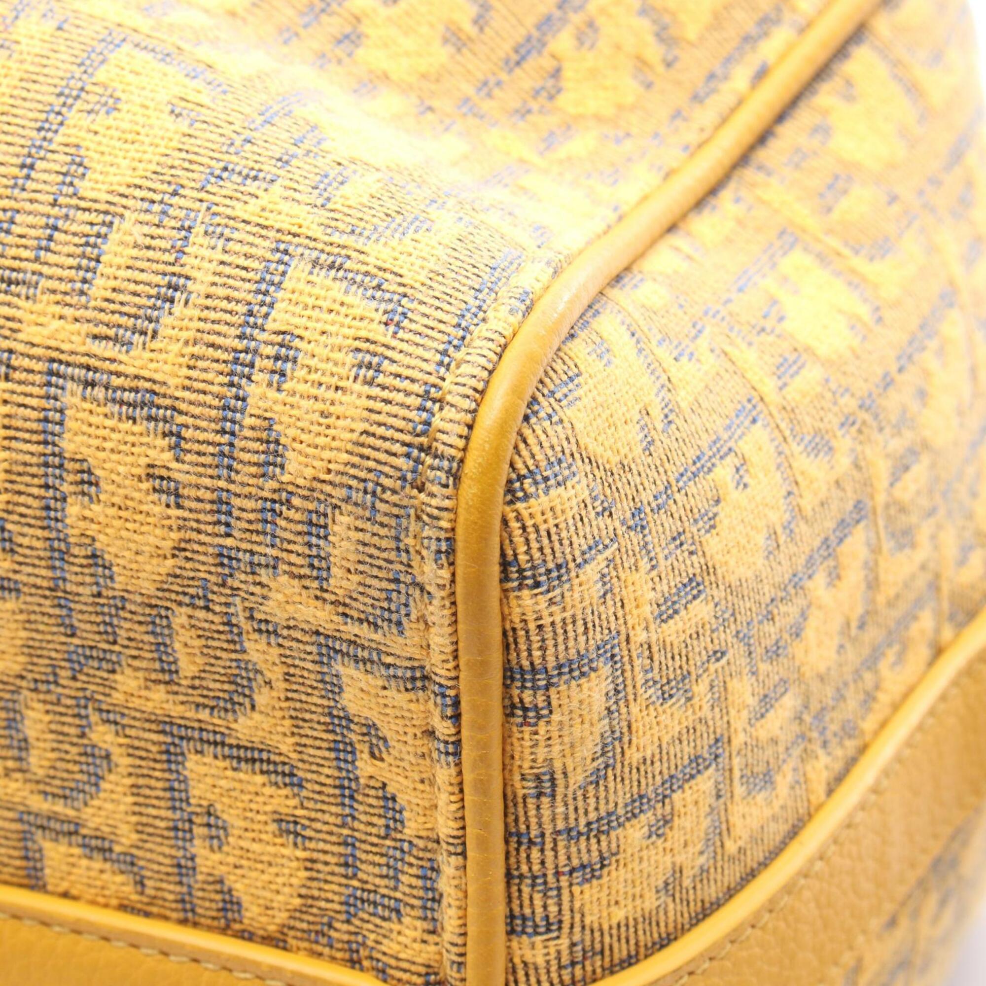 Christian Dior Navy Yellow Canvas Leather Handbag (Pre-Owned)
