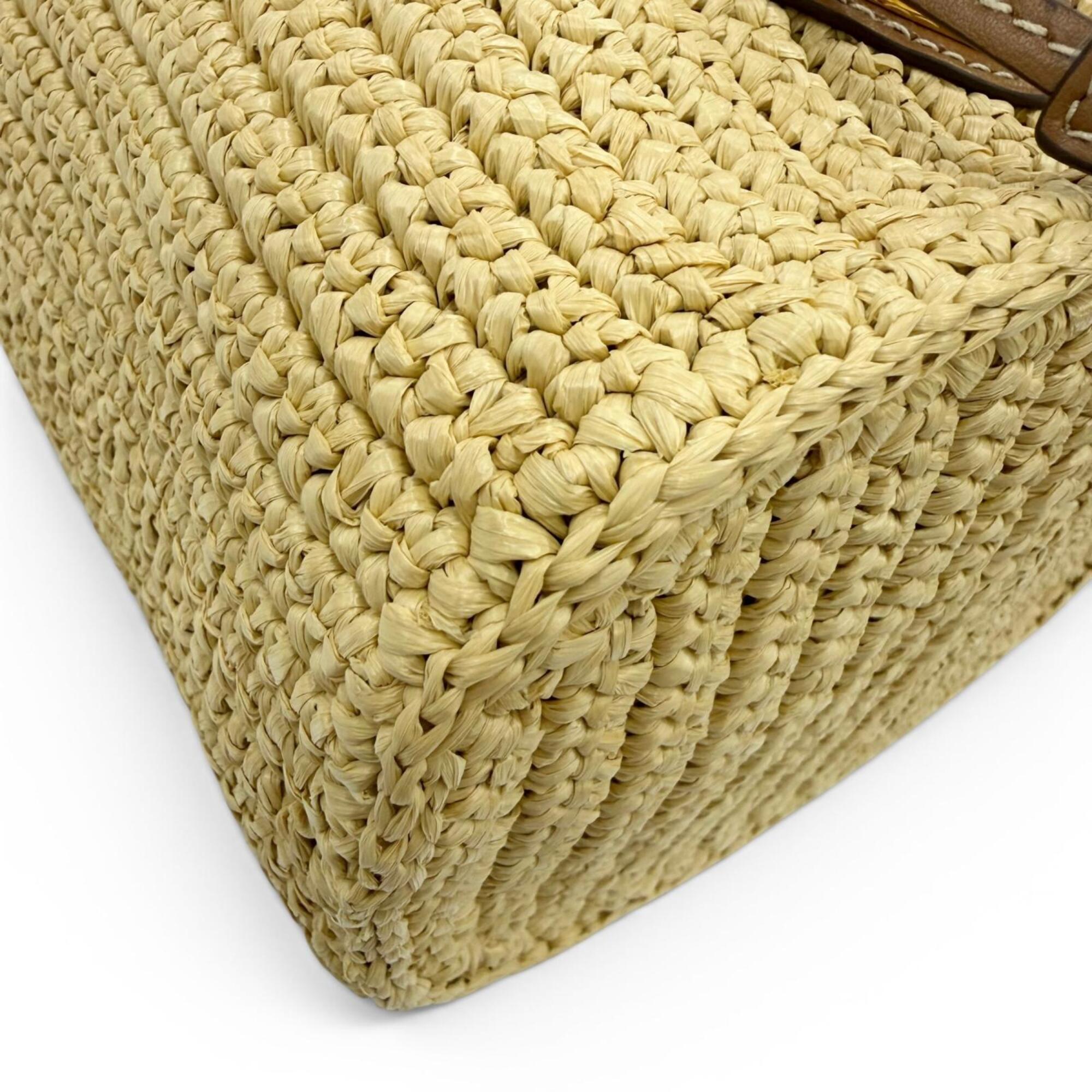 Prada Leather Raffia Handbag Shoulder Bag (Pre-Owned)