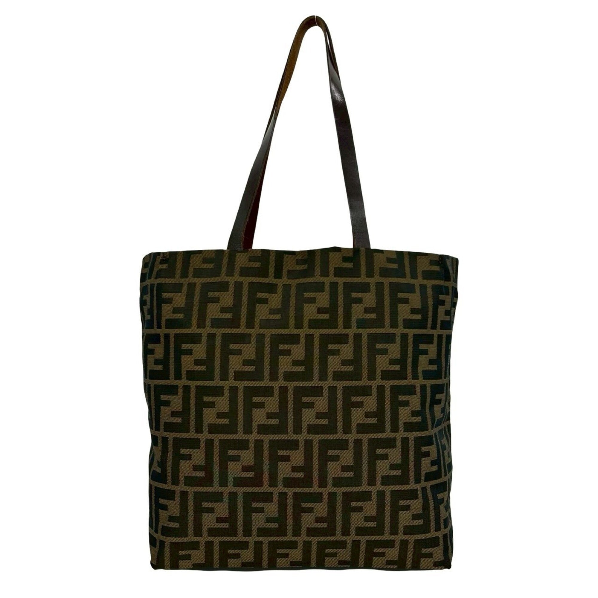 Fendi Brown Canvas Leather Handbag Shoulder Bag Tote Bag (Pre-Owned)