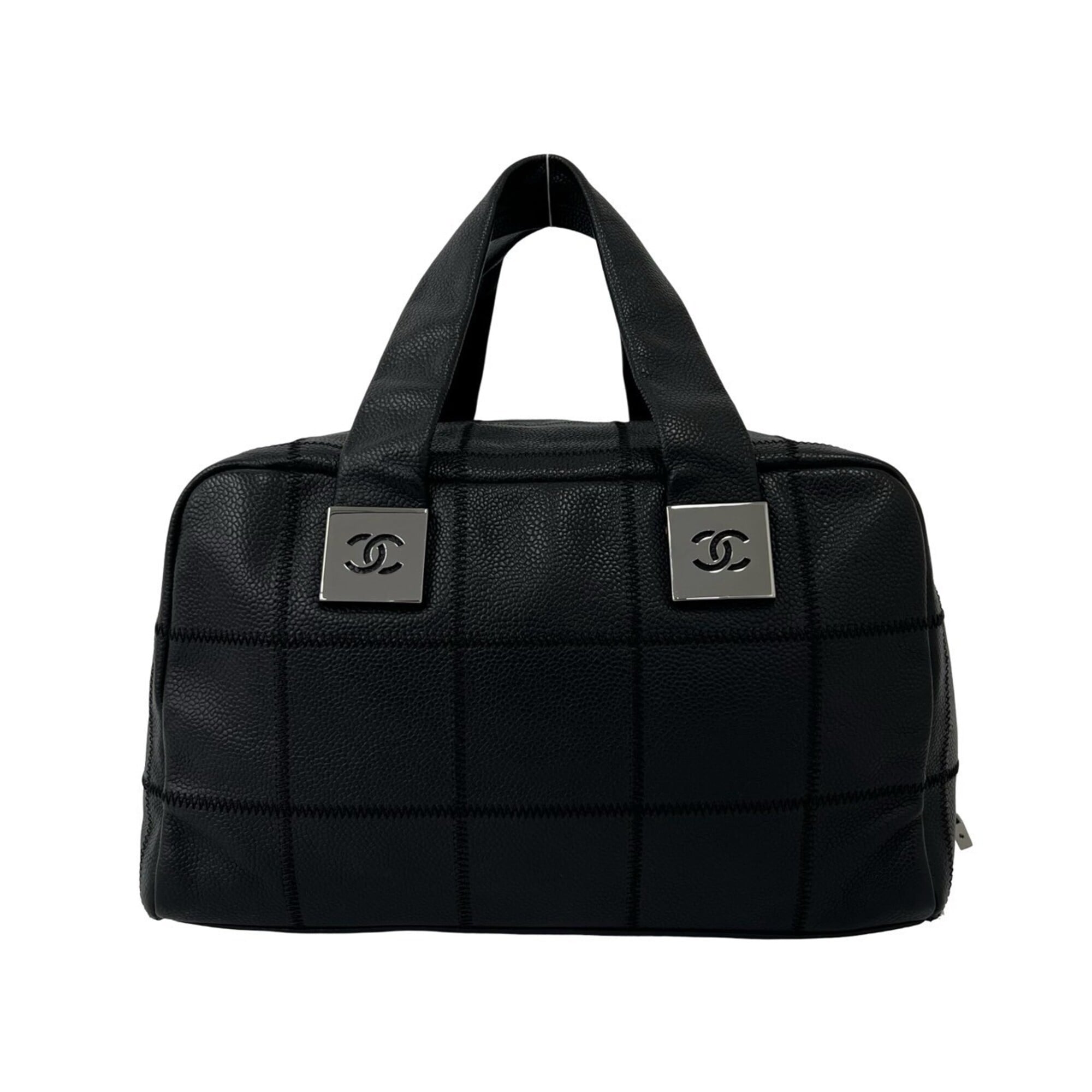 Chanel Black Grained Calfskin Boston Bag Handbag (Pre-Owned)