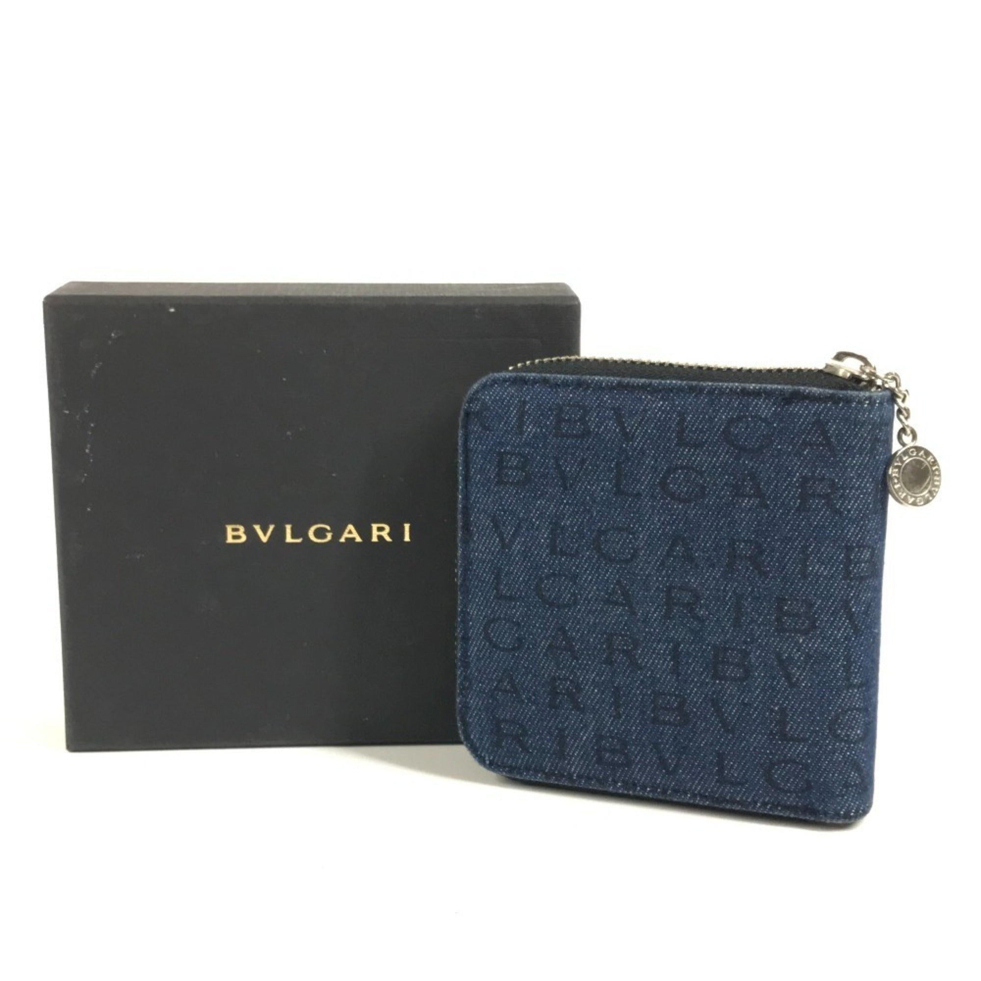 Bvlgari Black Blue Canvas Leather Wallet (Bi-Fold) (Pre-Owned)