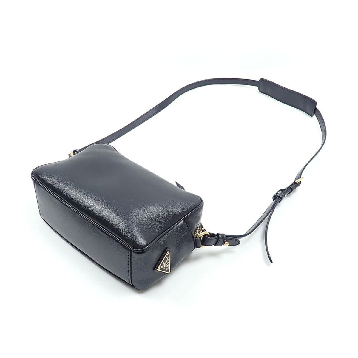 Prada Black Gray Leather Shoulder Bag (Pre-Owned)