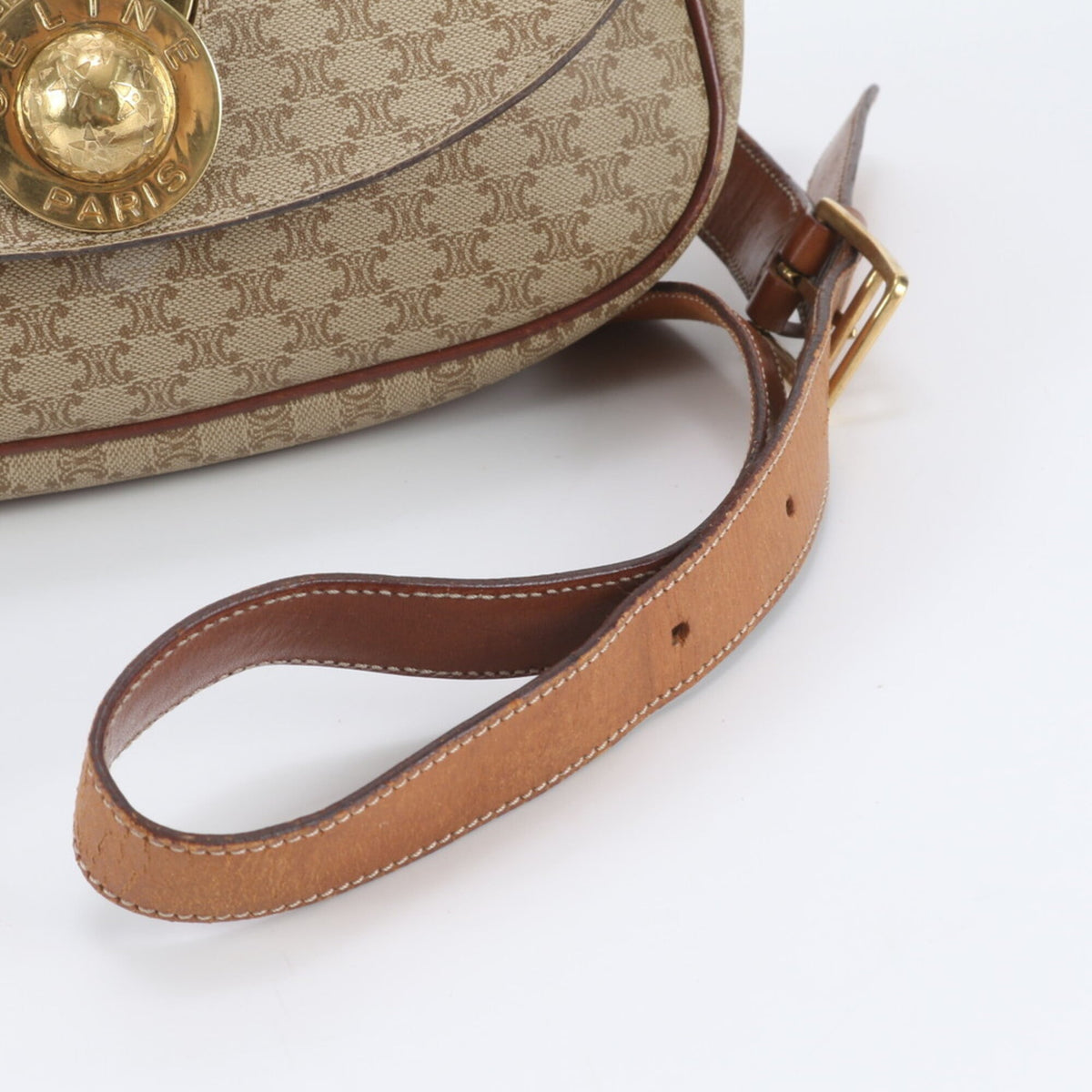 Celine Brown Leather Coated Canvas Crossbody Bag Shoulder Bag (Pre-Owned)