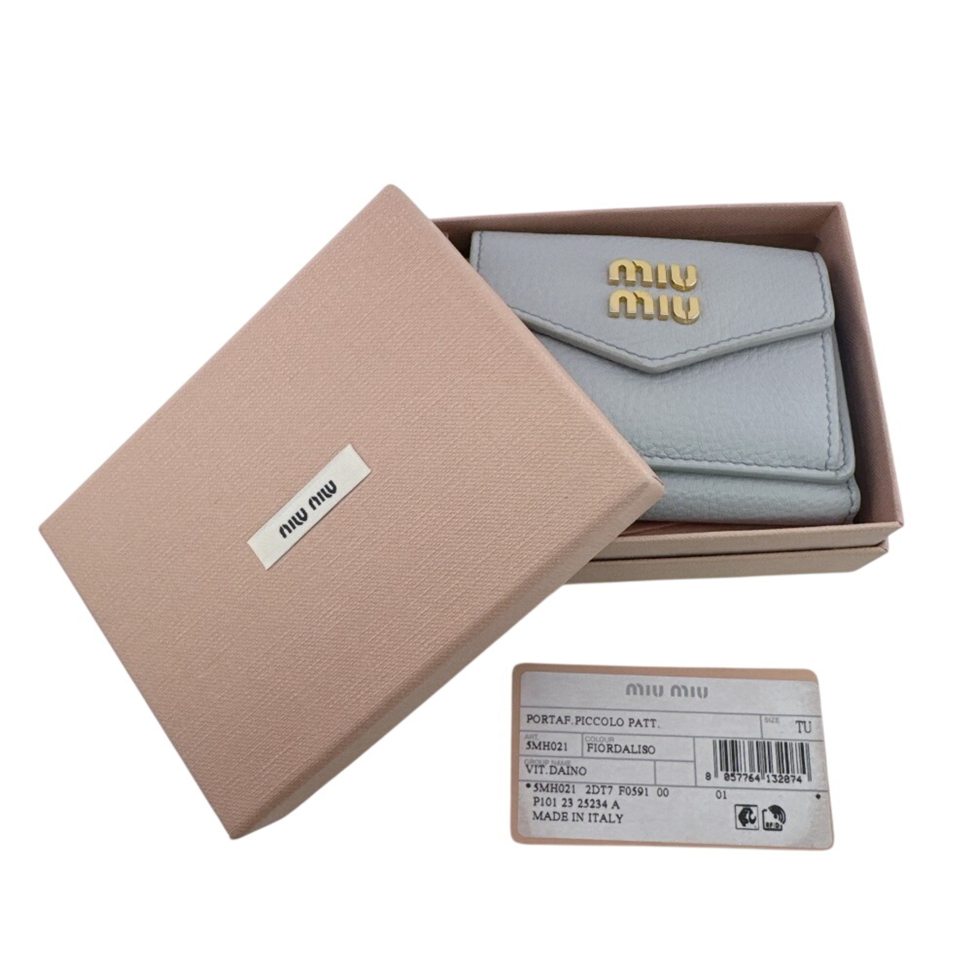 Miu Miu Blue Light Blue Gray Leather Wallet (Tri-Fold) (Pre-Owned)