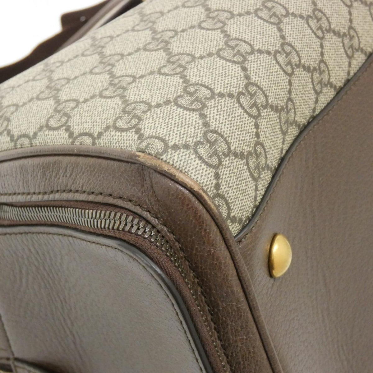 Gucci Beige Brown Gg Supreme Leather Boston Bag (Pre-Owned)