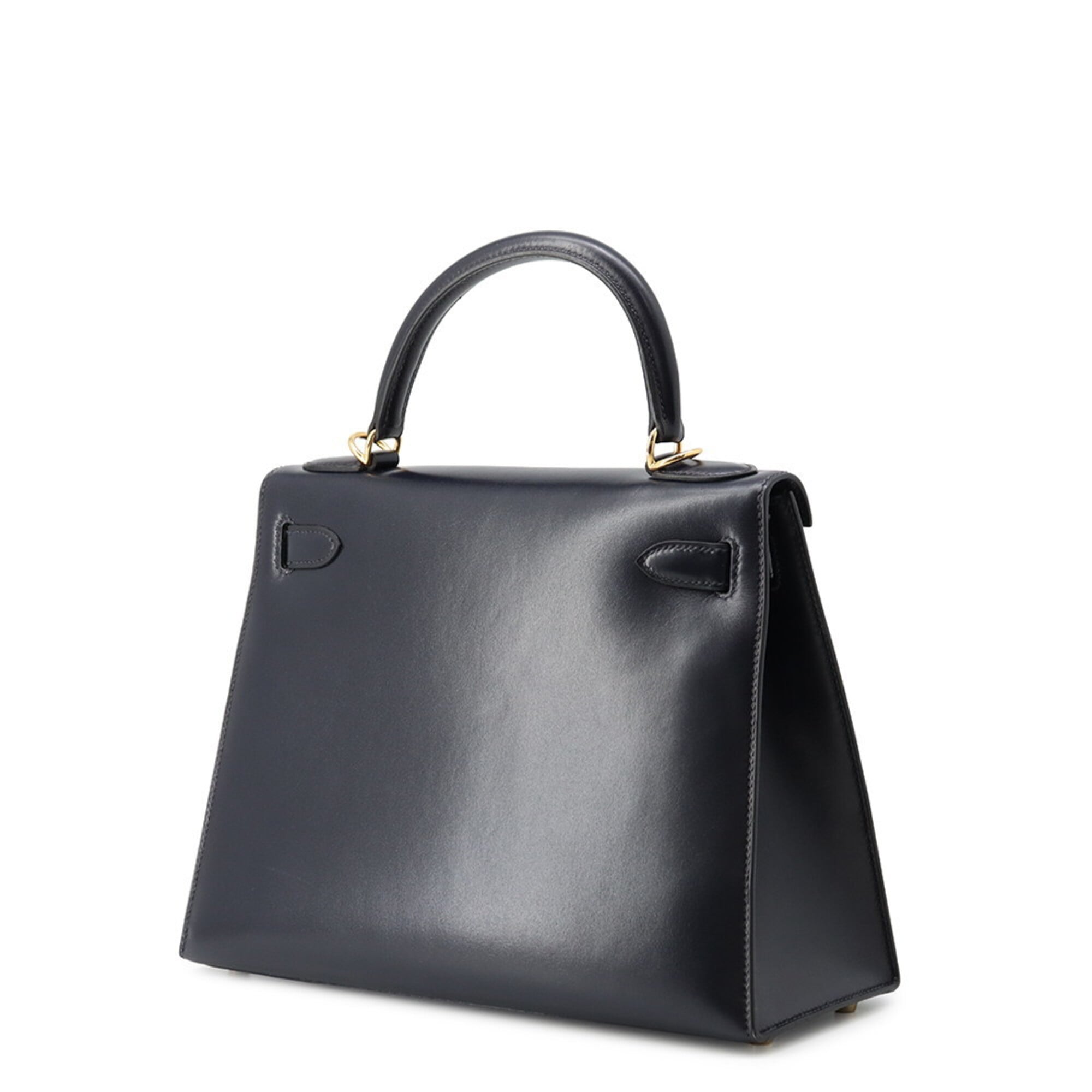 Hermes Navy Box Calf Leather Handbag (Pre-Owned)