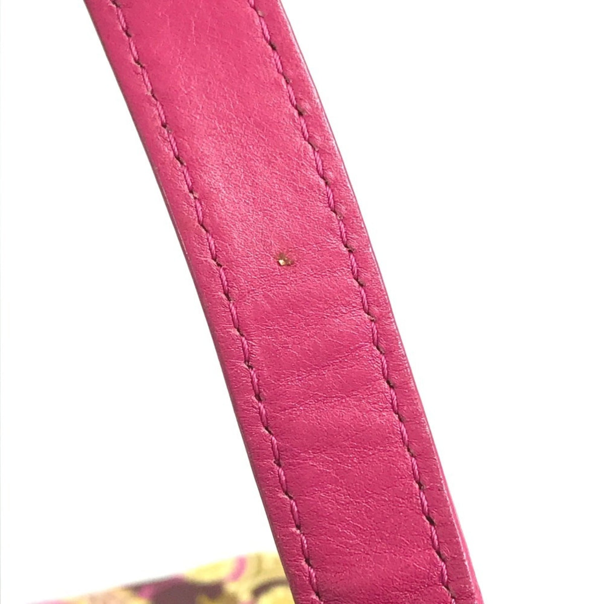 Versace Pink Yellow Leather Canvas Shoulder Bag Tote Bag (Pre-Owned)