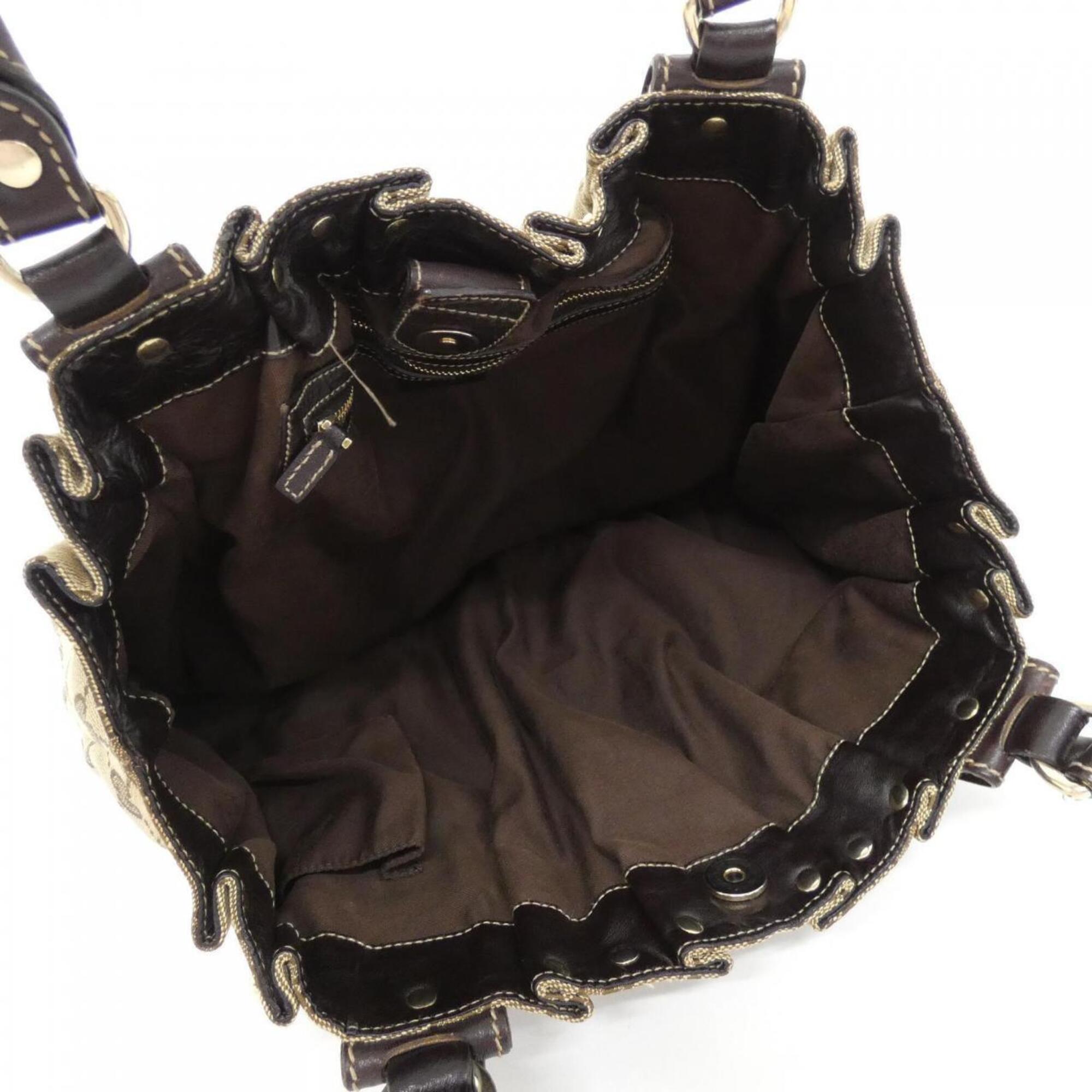 Gucci Beige Brown Gg Canvas Handbag (Pre-Owned)