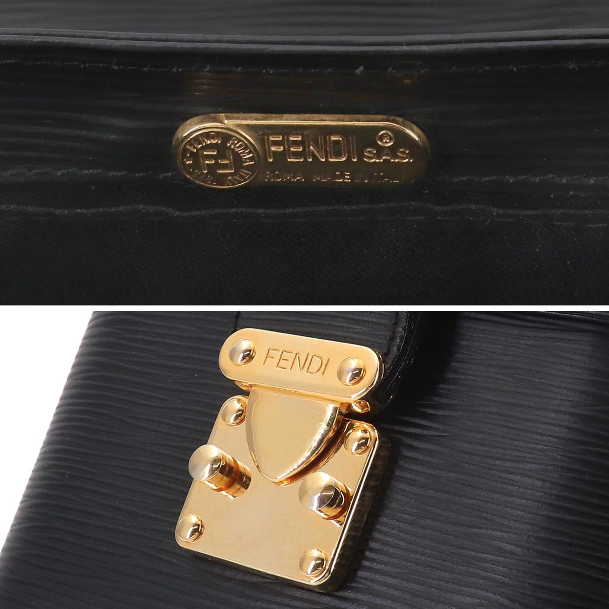 Fendi Black Leather Handbag Vanity Bag (Pre-Owned)