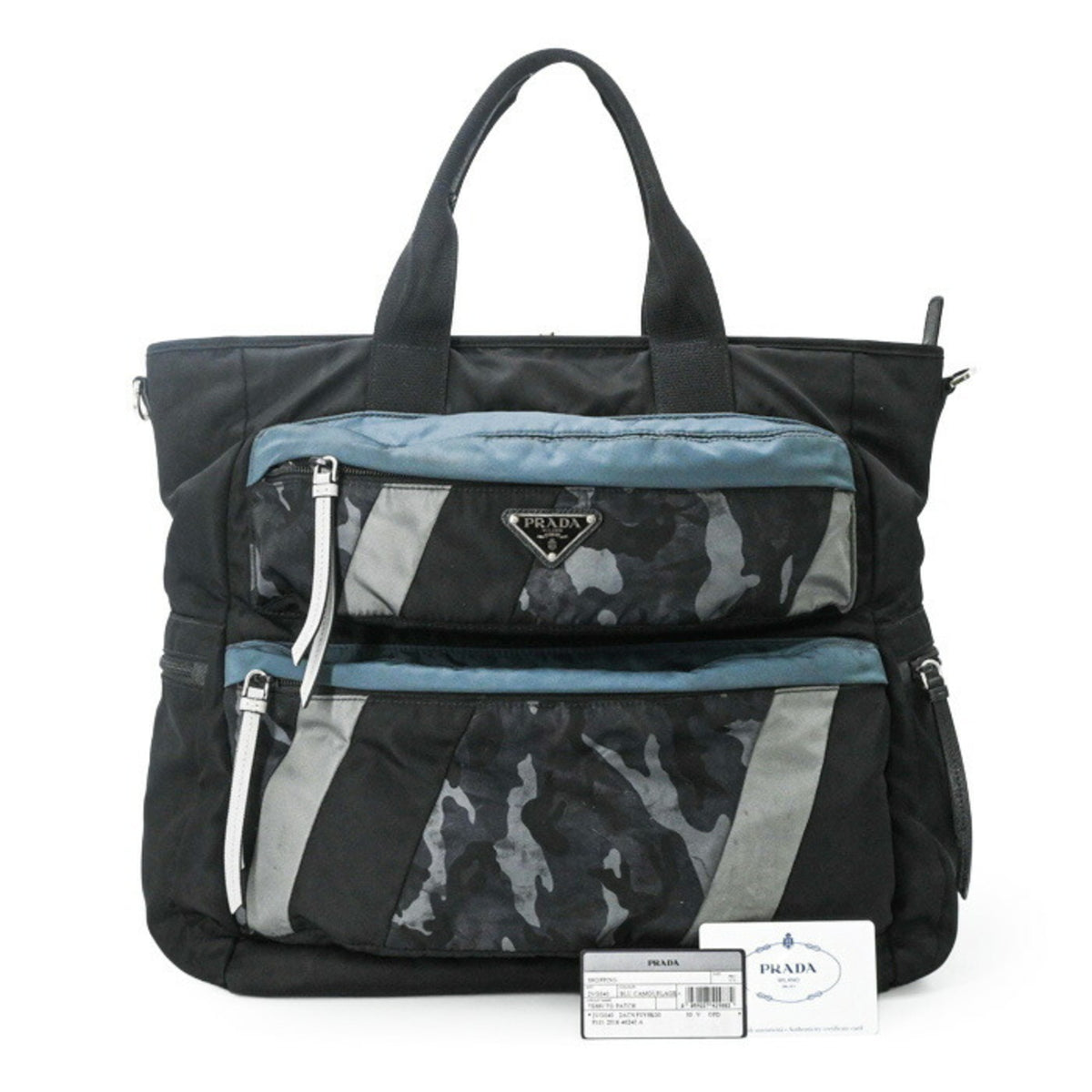Prada Black Blue Nylon Handbag Tote Bag (Pre-Owned)