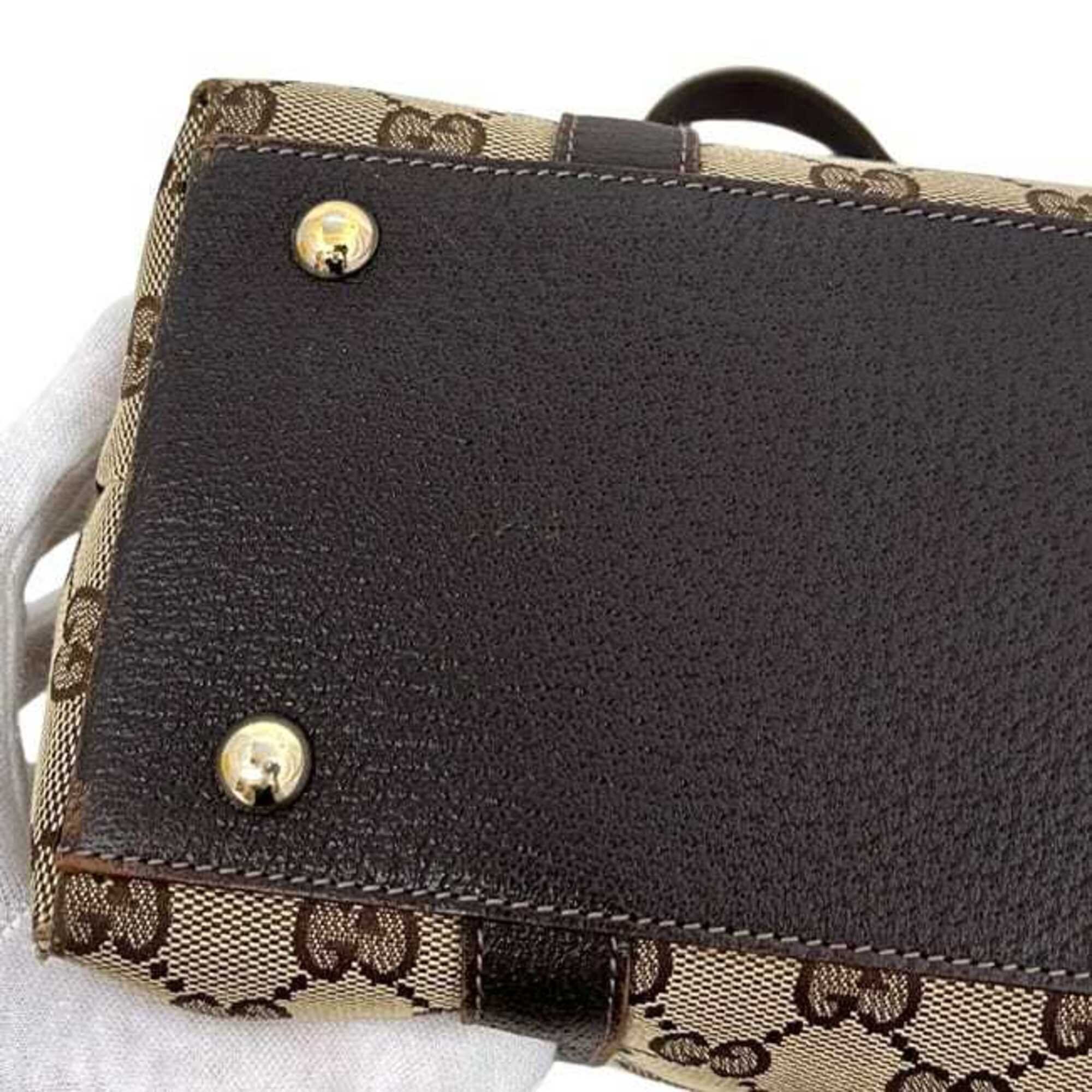 Gucci Beige Brown Gg Canvas Leather Tote Bag (Pre-Owned)