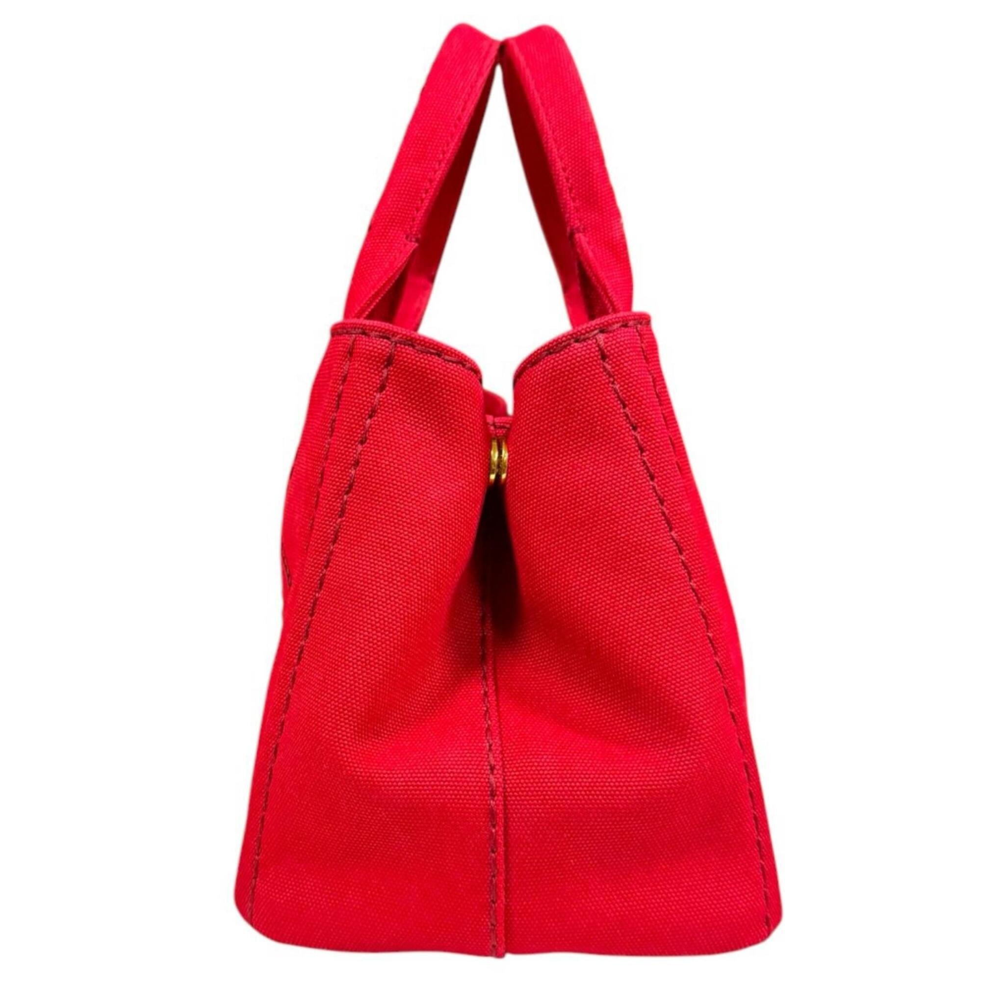Prada Red Color Canvas Shoulder Bag (Pre-Owned)