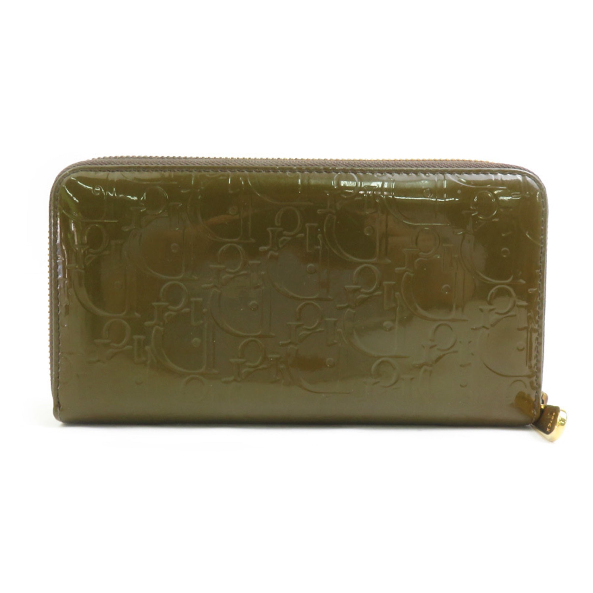 Christian Dior Khaki Patent Leather Long Wallet (Bi-Fold) (Pre-Owned)