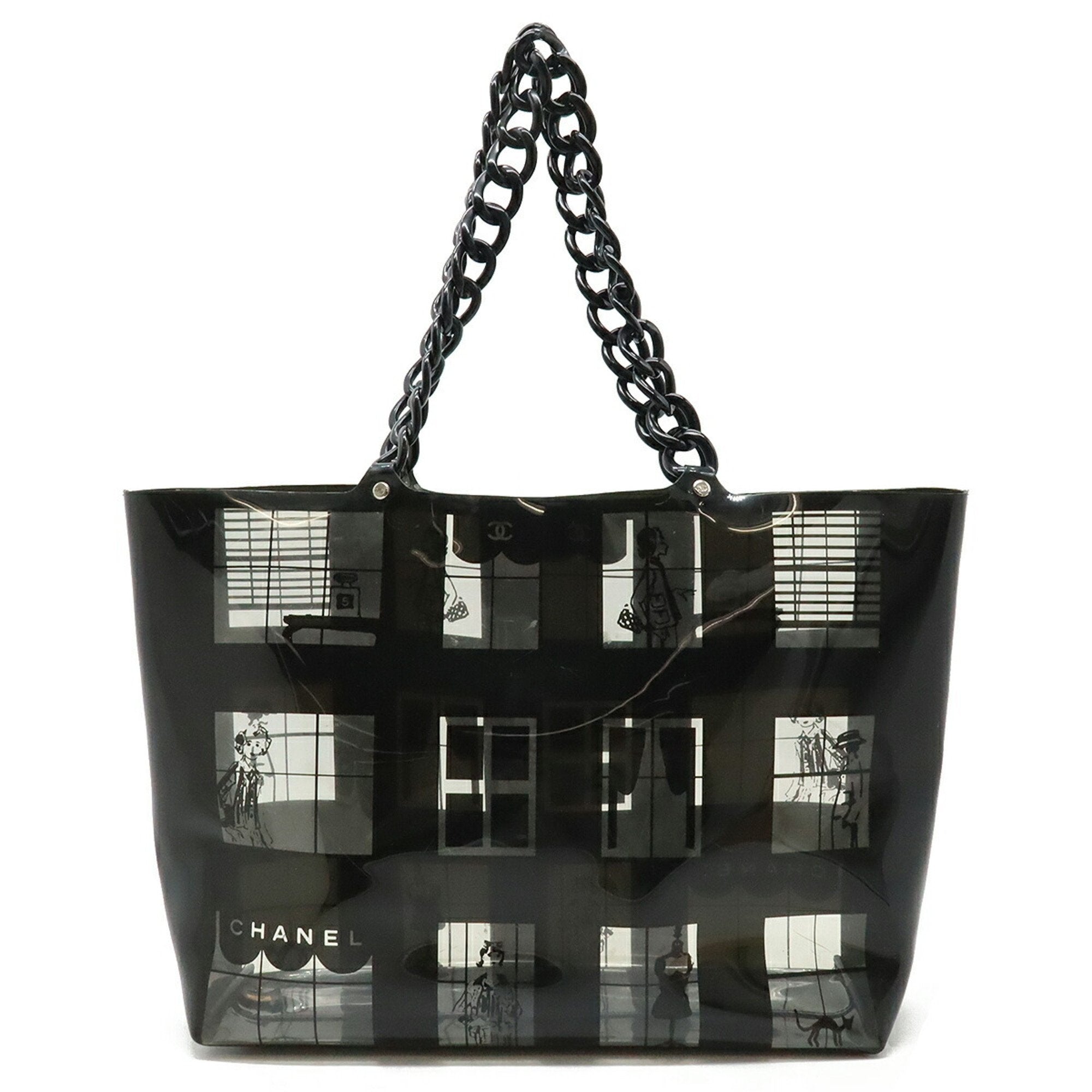Chanel Black Clear Vinyl Plastic Shoulder Bag Tote Bag (Pre-Owned)