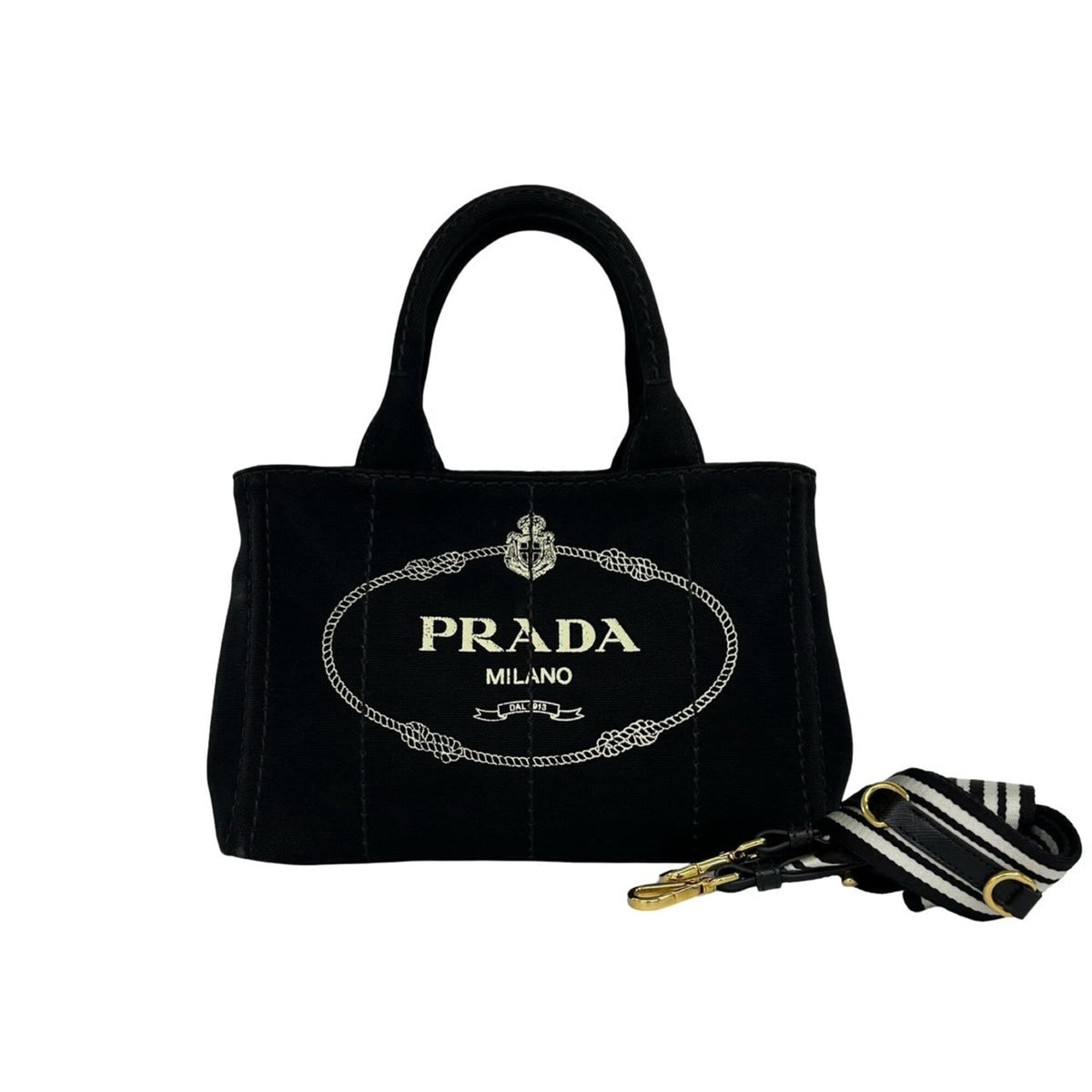 Prada Black Canvas Handbag Shoulder Bag Tote Bag (Pre-Owned)