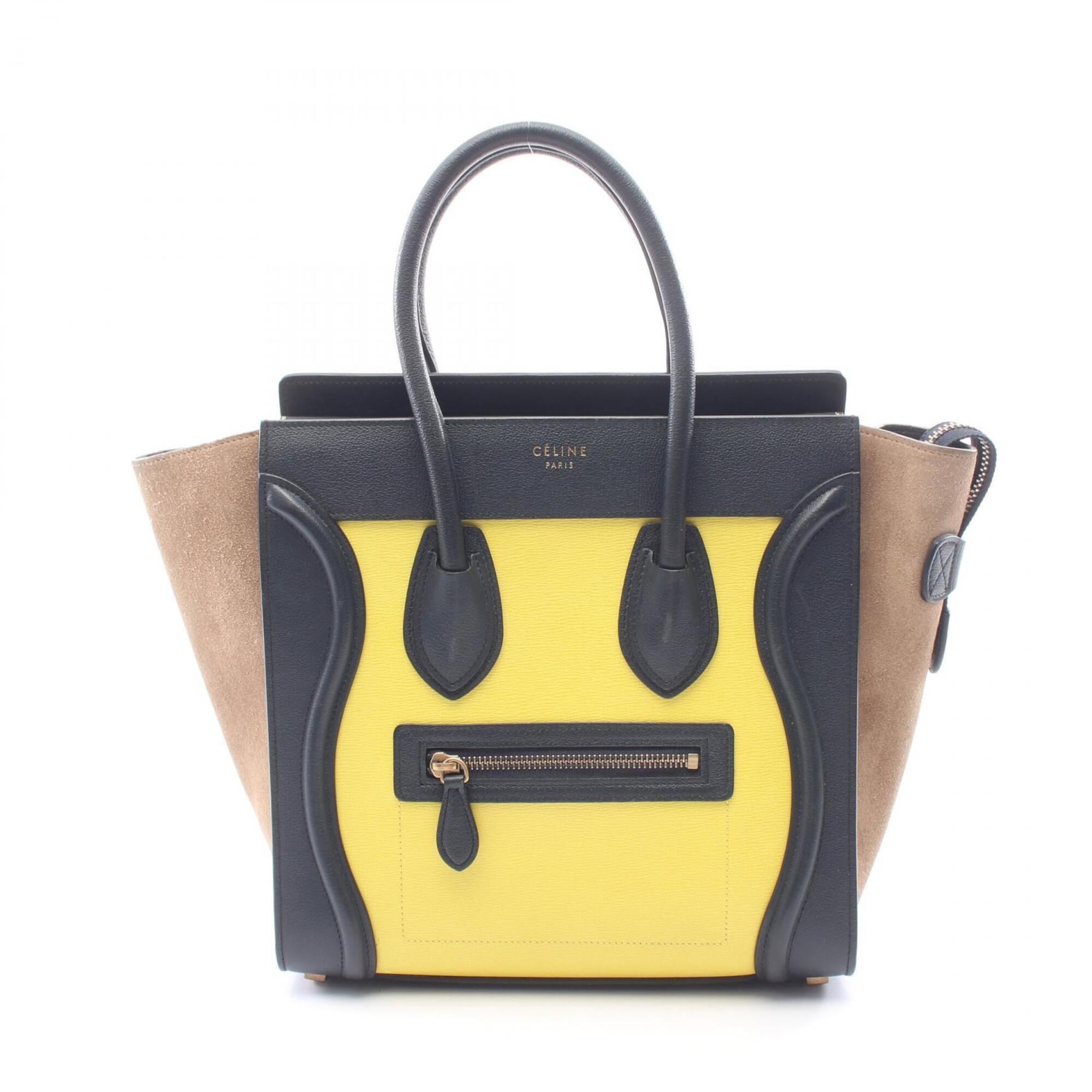 Celine Beige Navy Yellow Suede Leather Handbag Tote Bag (Pre-Owned)