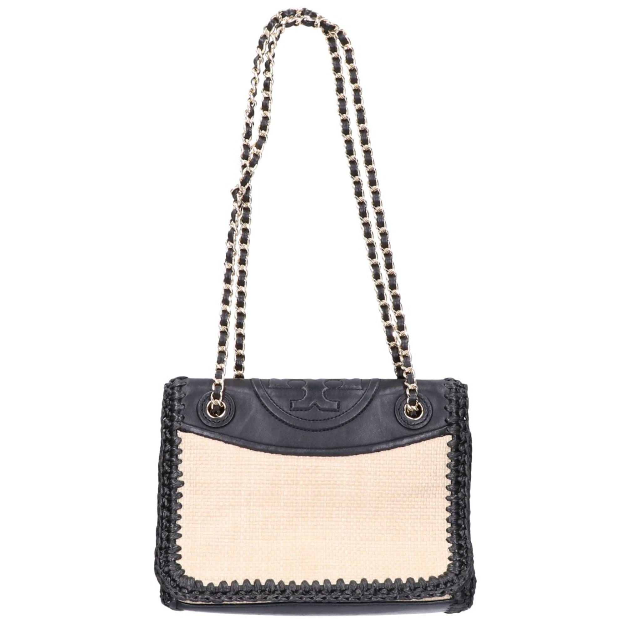 Tory Burch Beige Black Leather Handbag (Pre-Owned)