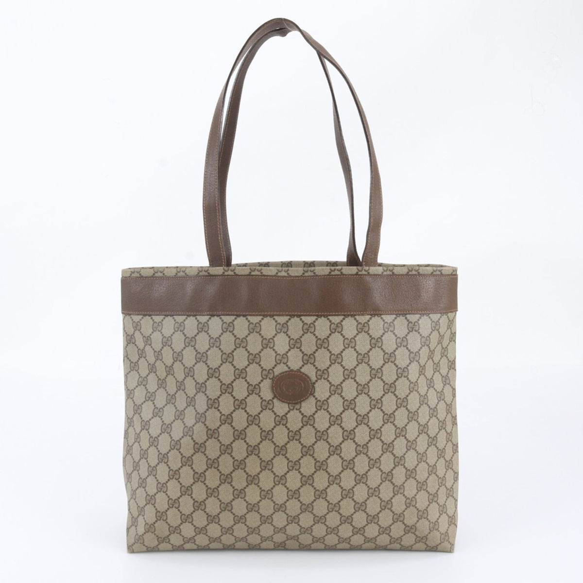 Gucci Brown Leather Coated Canvas Shoulder Bag Tote Bag (Pre-Owned)