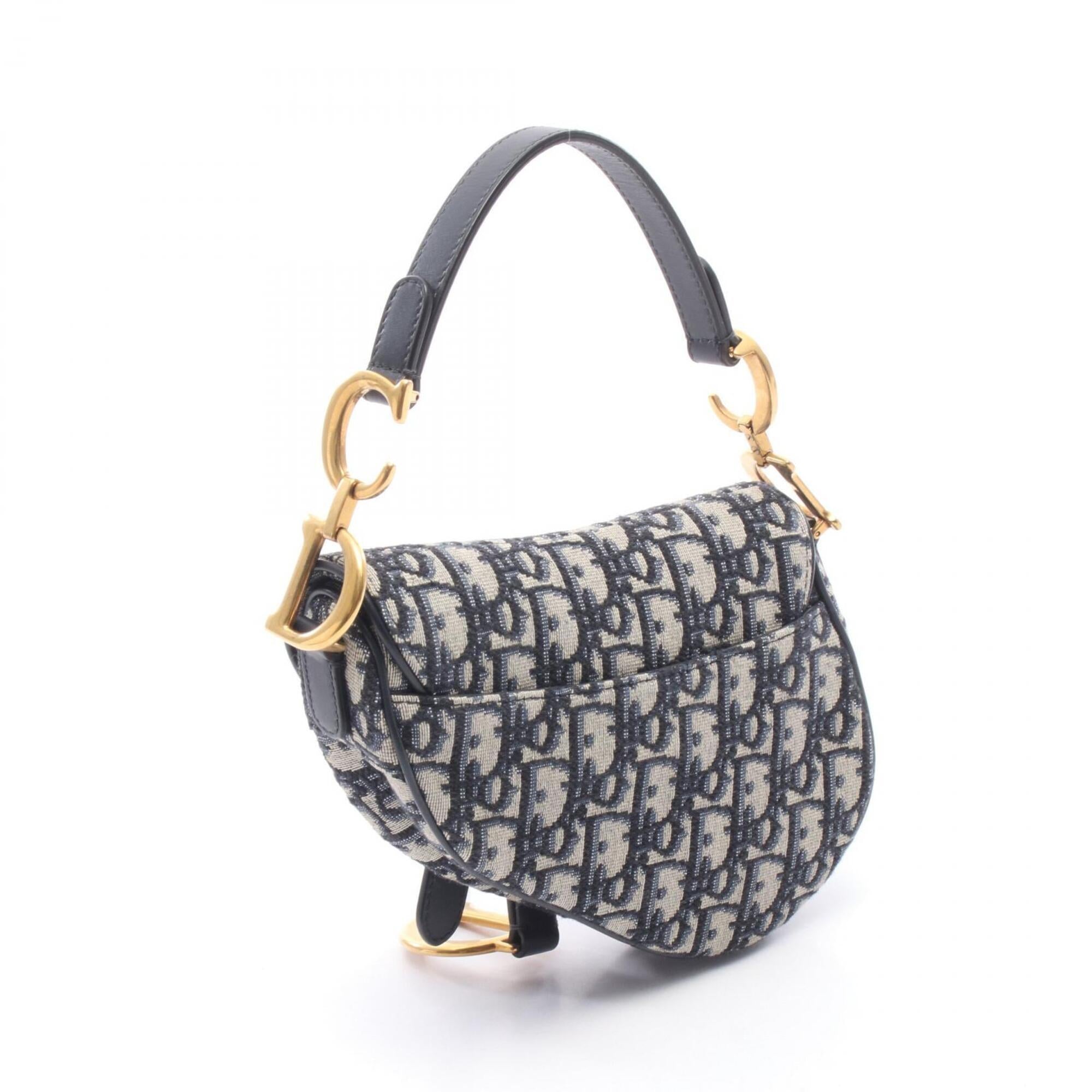 Christian Dior Beige Navy Canvas Leather Handbag Saddle Bag (Pre-Owned)