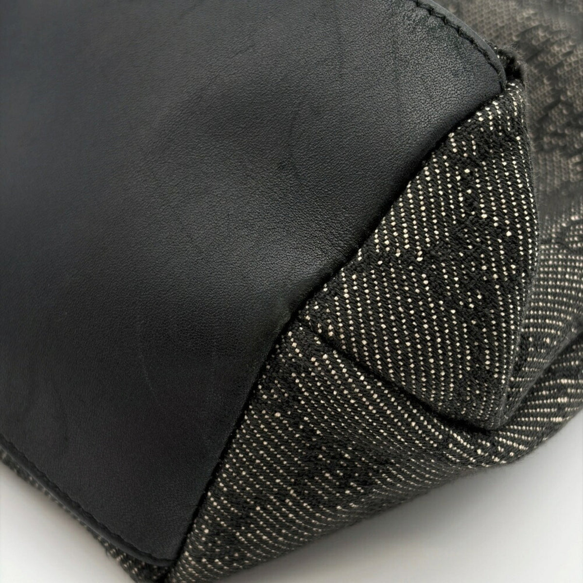 Gucci Black Dark Gray Bamboo Gg Canvas Leather Shoulder Bag Tote Bag (Pre-Owned)
