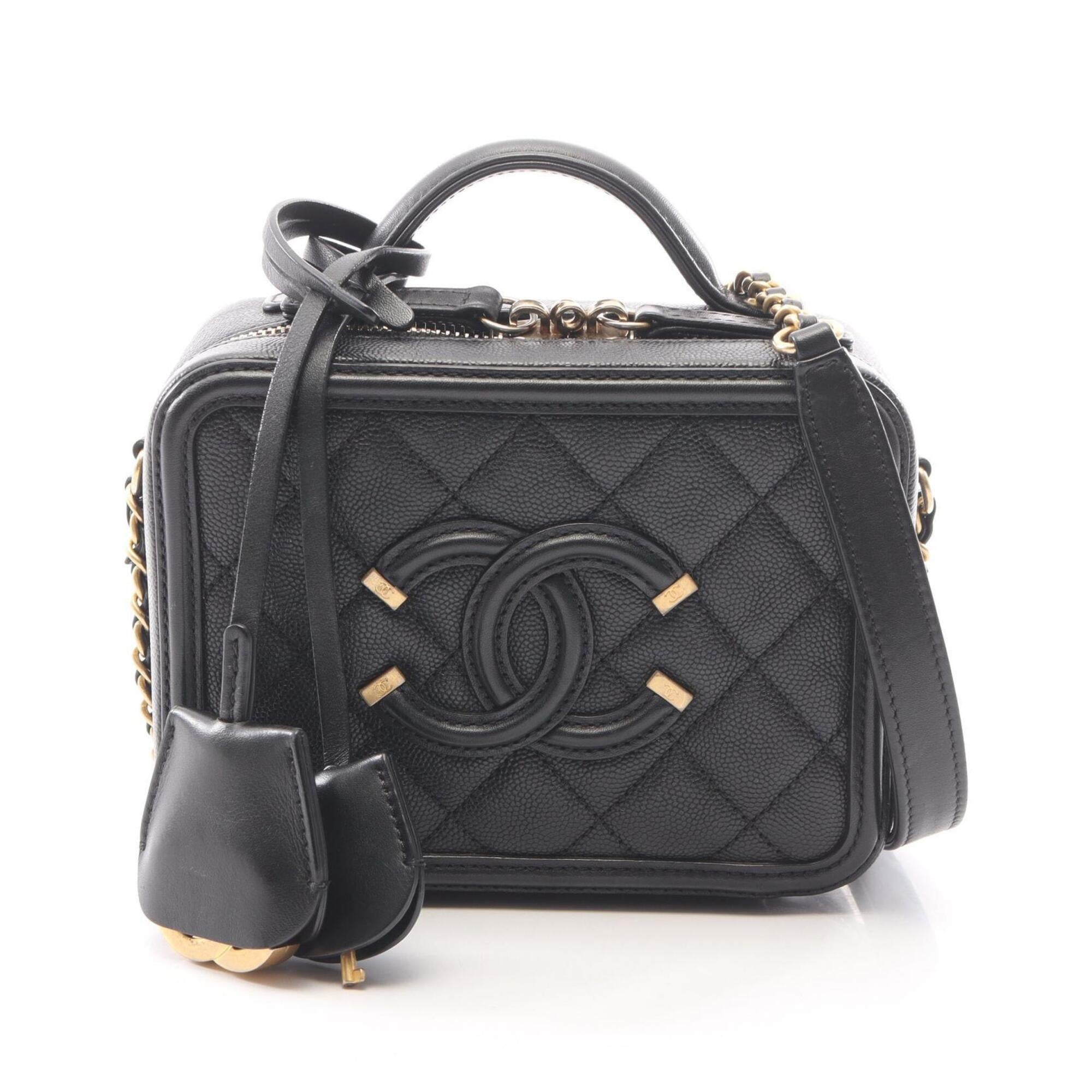 Chanel Black Grained Calfskin Leather Handbag Shoulder Bag Vanity Bag (Pre-Owned)