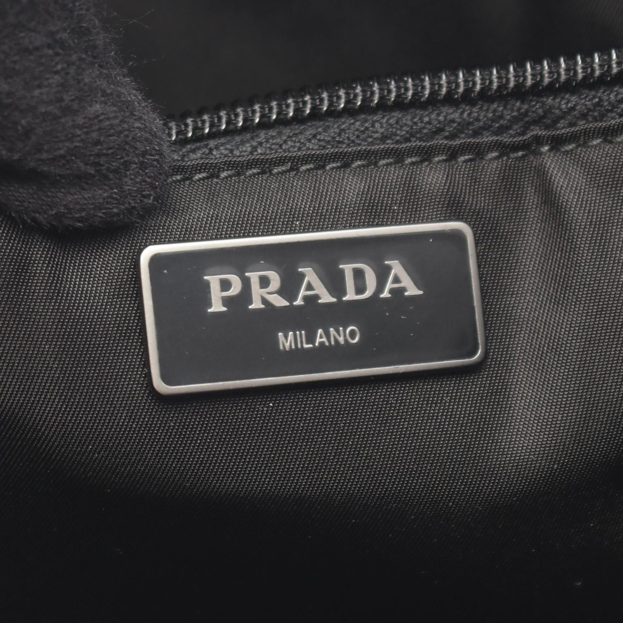 Prada Black Multi-Color Nylon Leather Handbag Tote Bag (Pre-Owned)