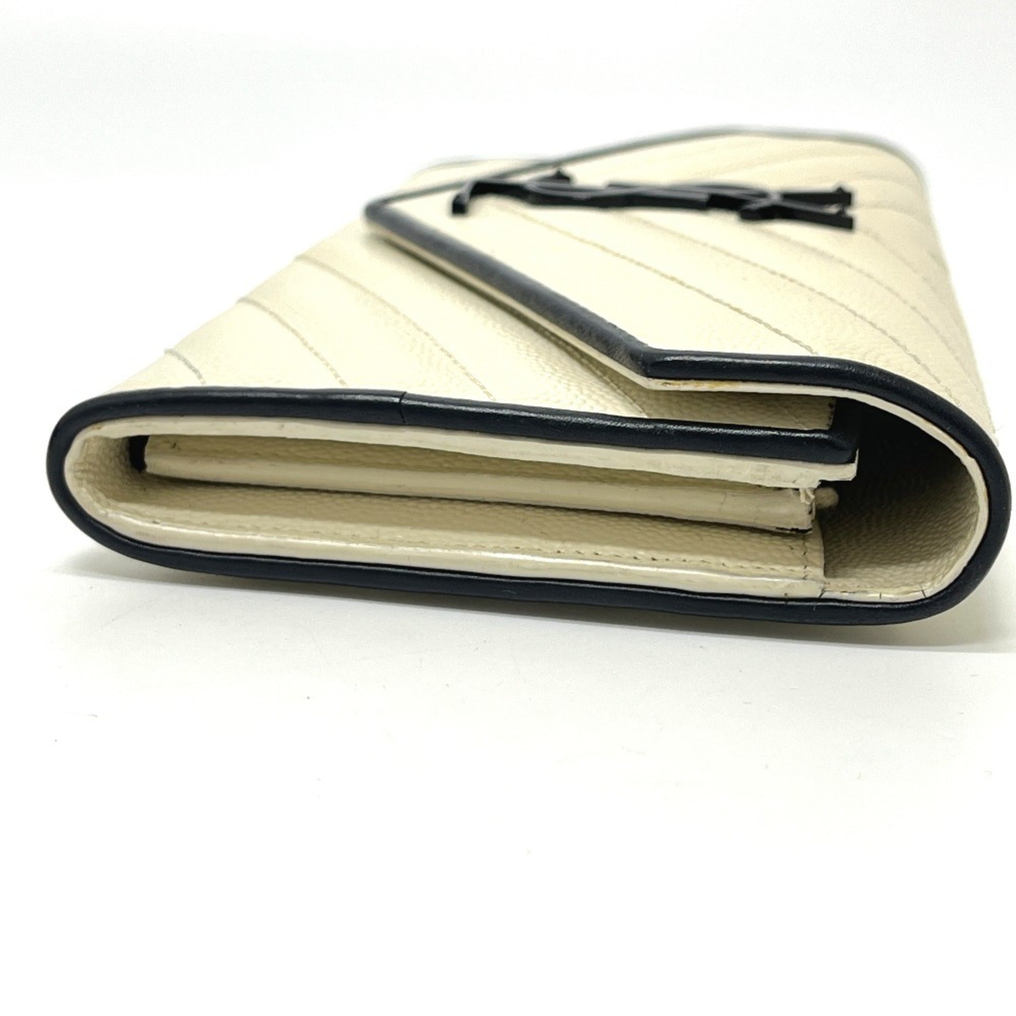 Yves Saint Laurent Black White Leather Long Wallet (Bi-Fold) (Pre-Owned)