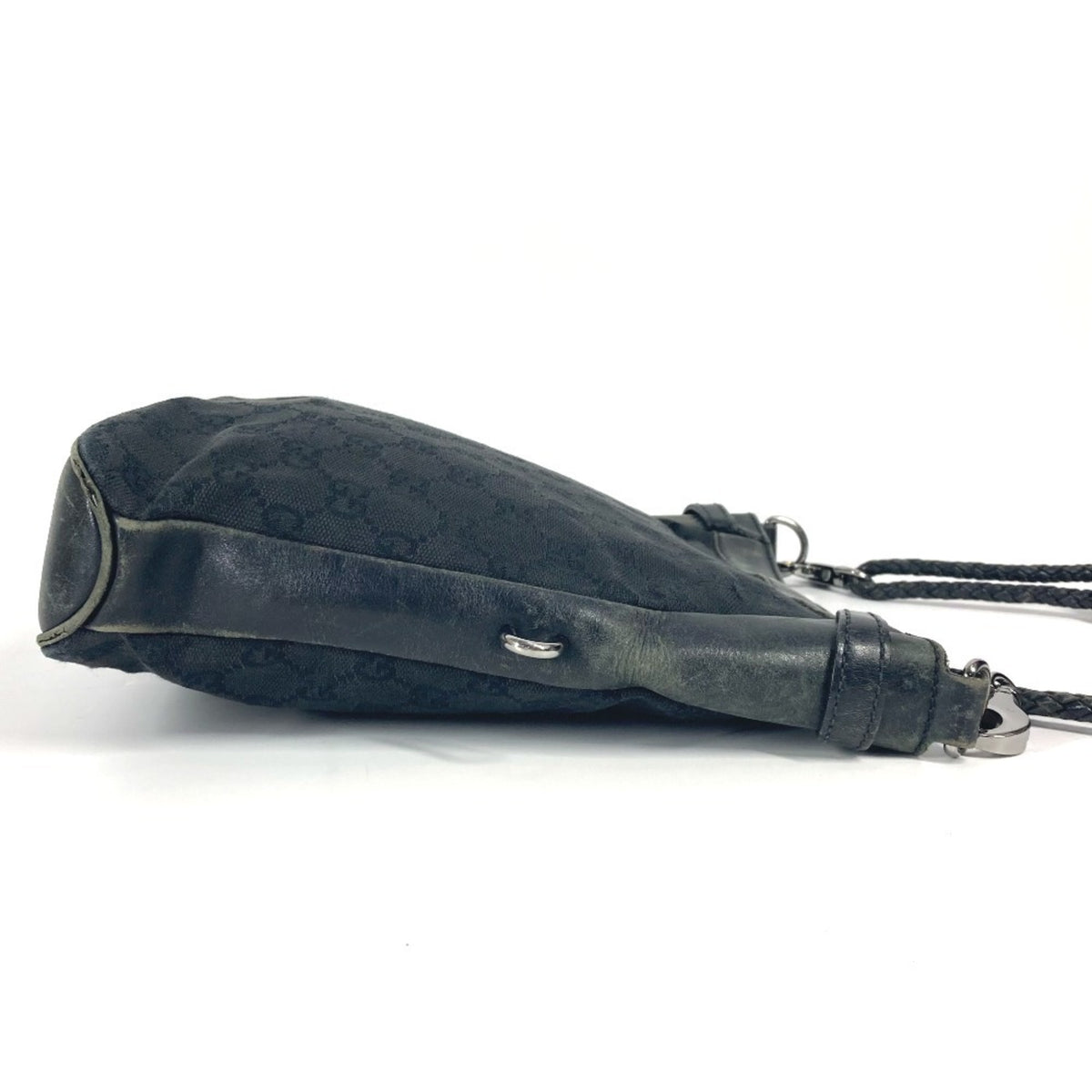 Gucci Black Gg Canvas Leather Shoulder Bag (Pre-Owned)