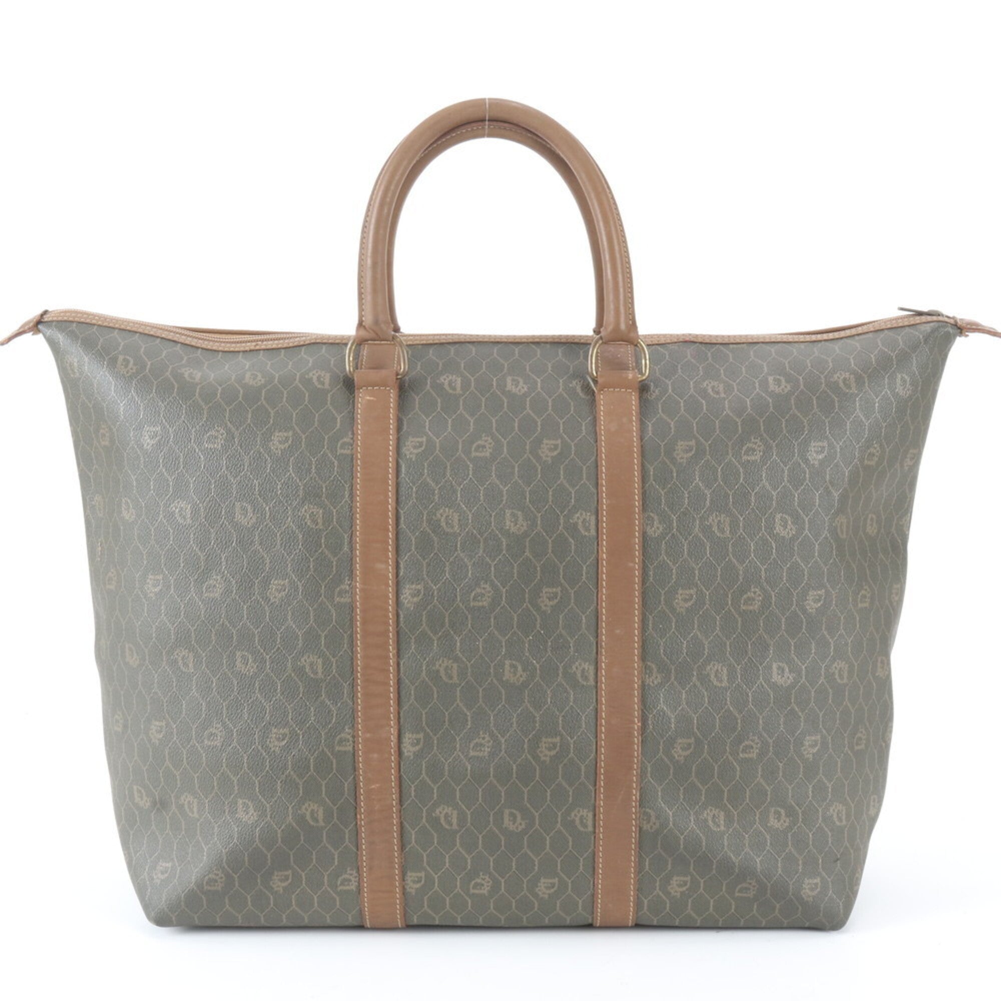 Christian Dior Brown Leather Coated Canvas Handbag Tote Bag (Pre-Owned)