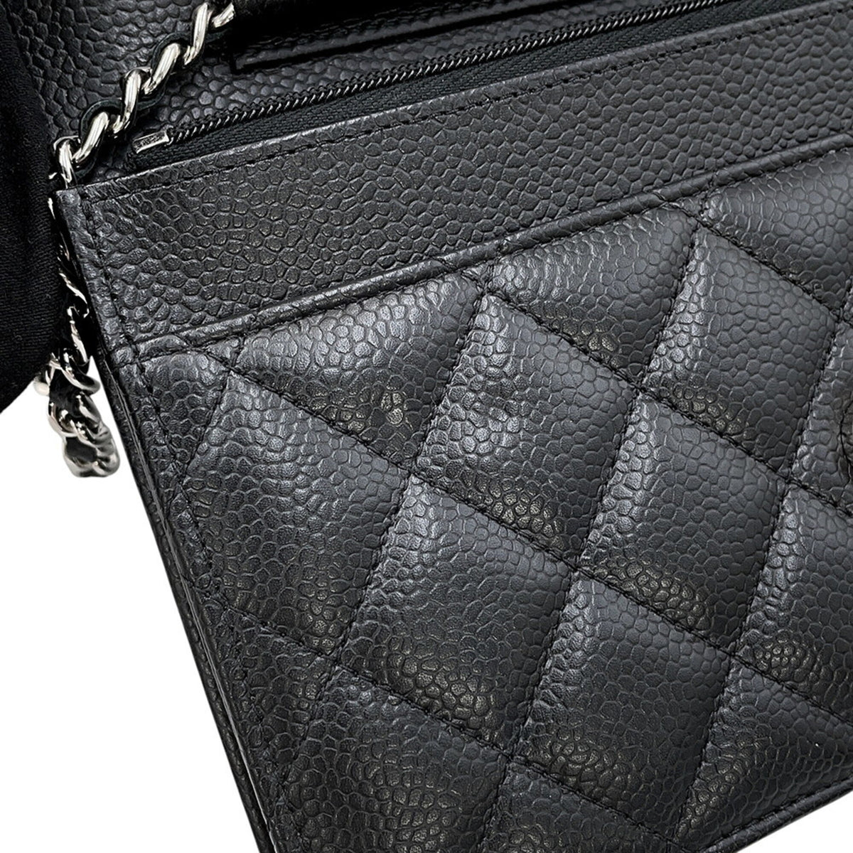 Chanel Black Grained Calfskin Chain/Shoulder Wallet (Pre-Owned)