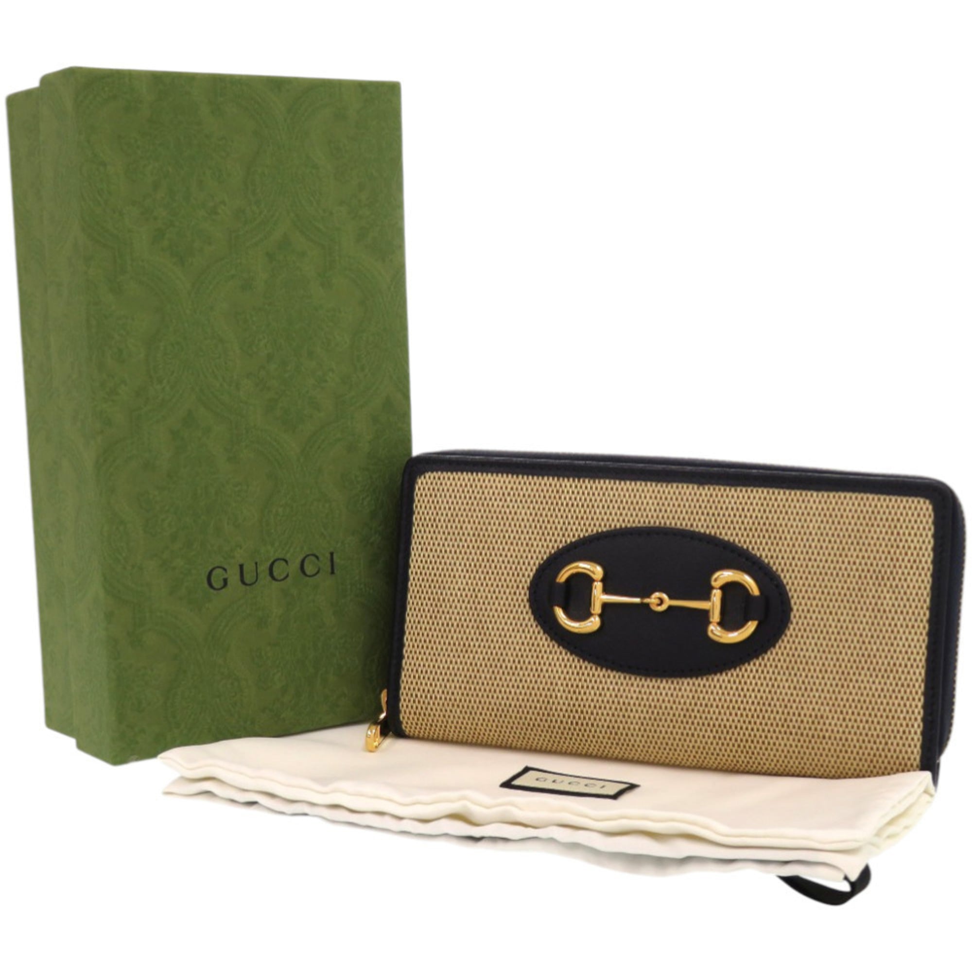 Gucci Beige Navy Canvas Leather Long Wallet (Bi-Fold) (Pre-Owned)