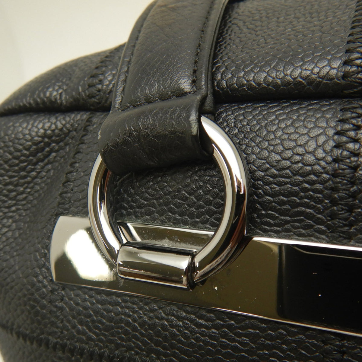 Chanel Chocolate Bar Black Grained Calfskin Boston Bag Handbag (Pre-Owned)