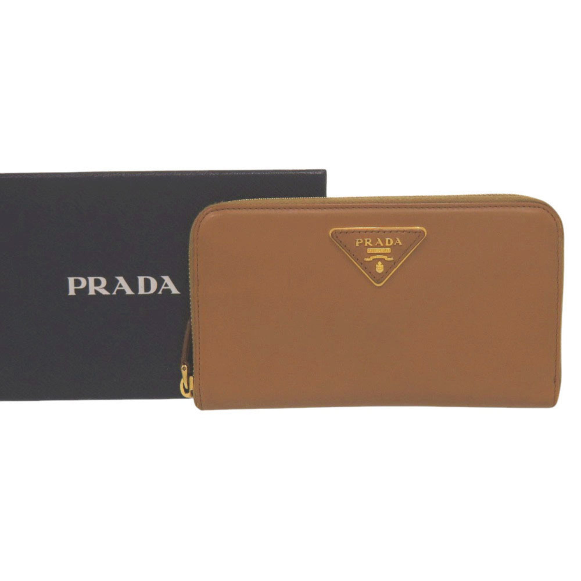 Prada Brown Camel Leather Long Wallet (Bi-Fold) (Pre-Owned)