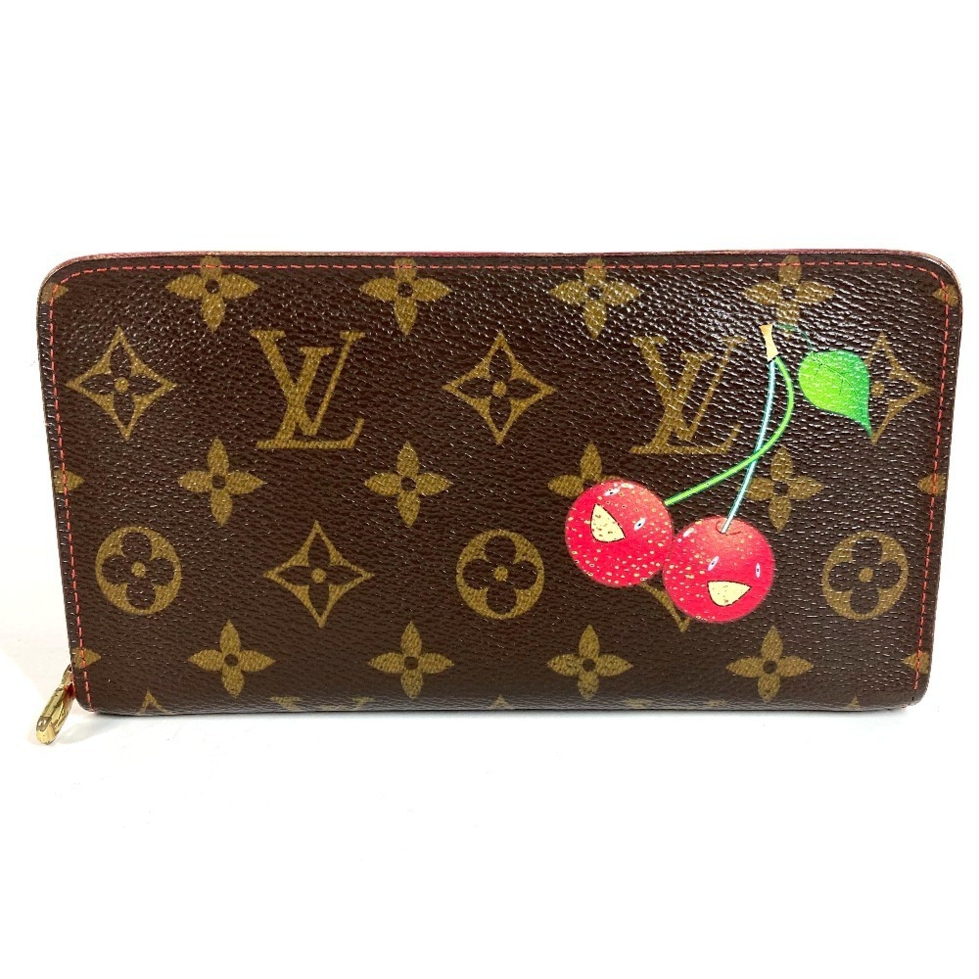 Louis Vuitton Brown Red Color Monogram Cherry Blossom Long Wallet (Bi-Fold) (Pre-Owned)
